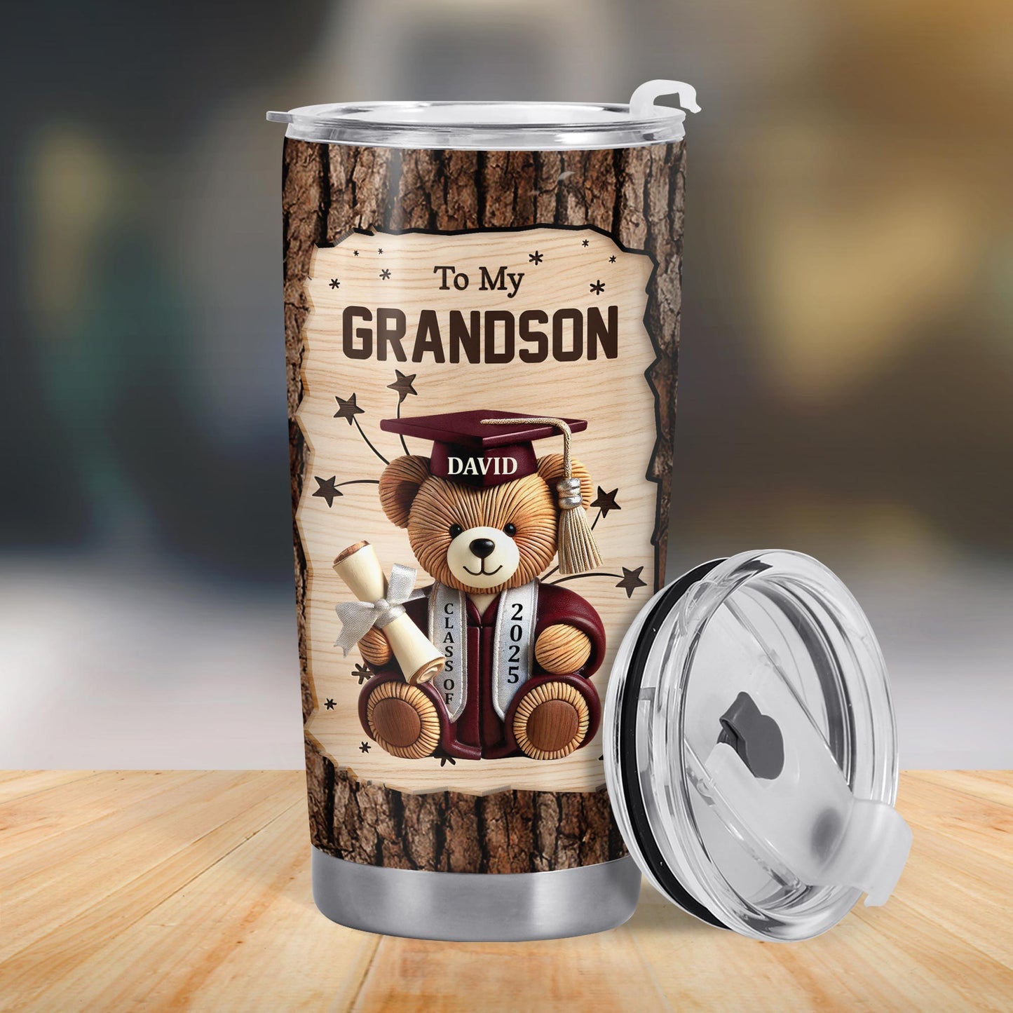 To My Grandson, Teddy Bear With Graduation Cap And Diploma