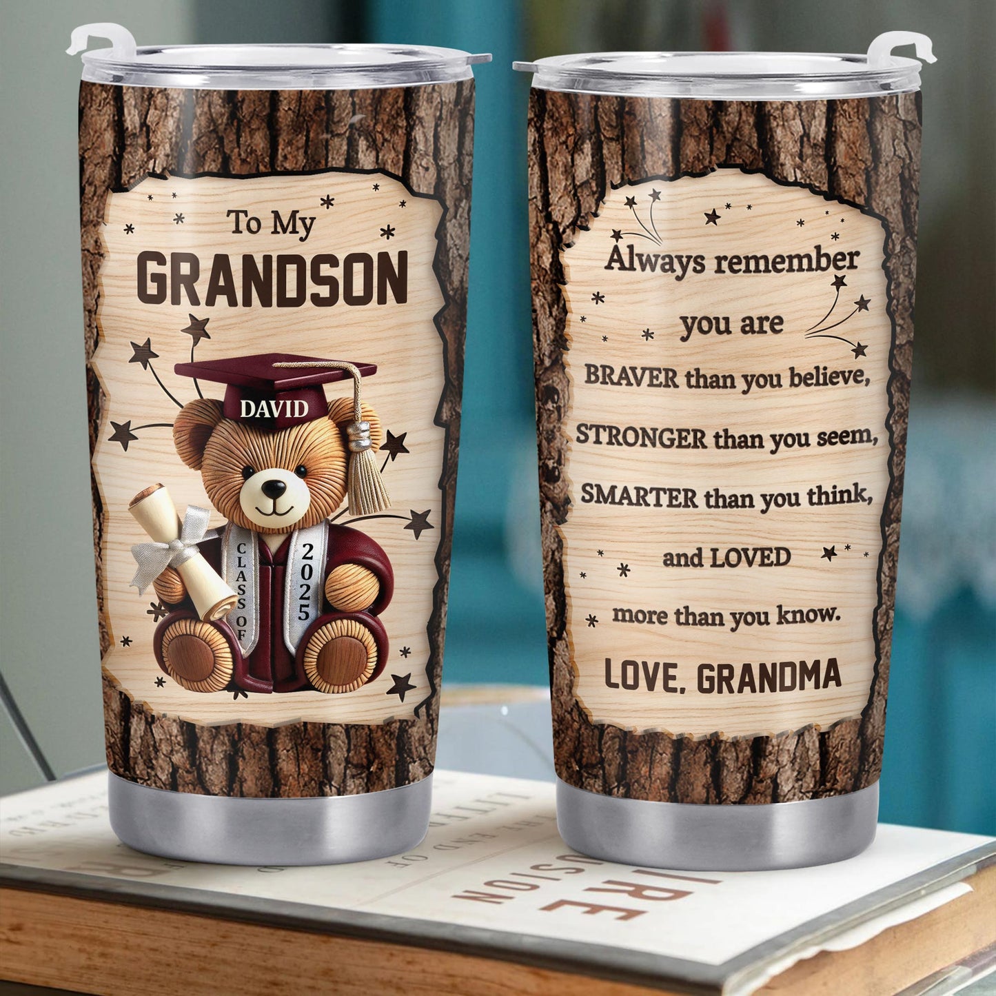 To My Grandson, Teddy Bear With Graduation Cap And Diploma