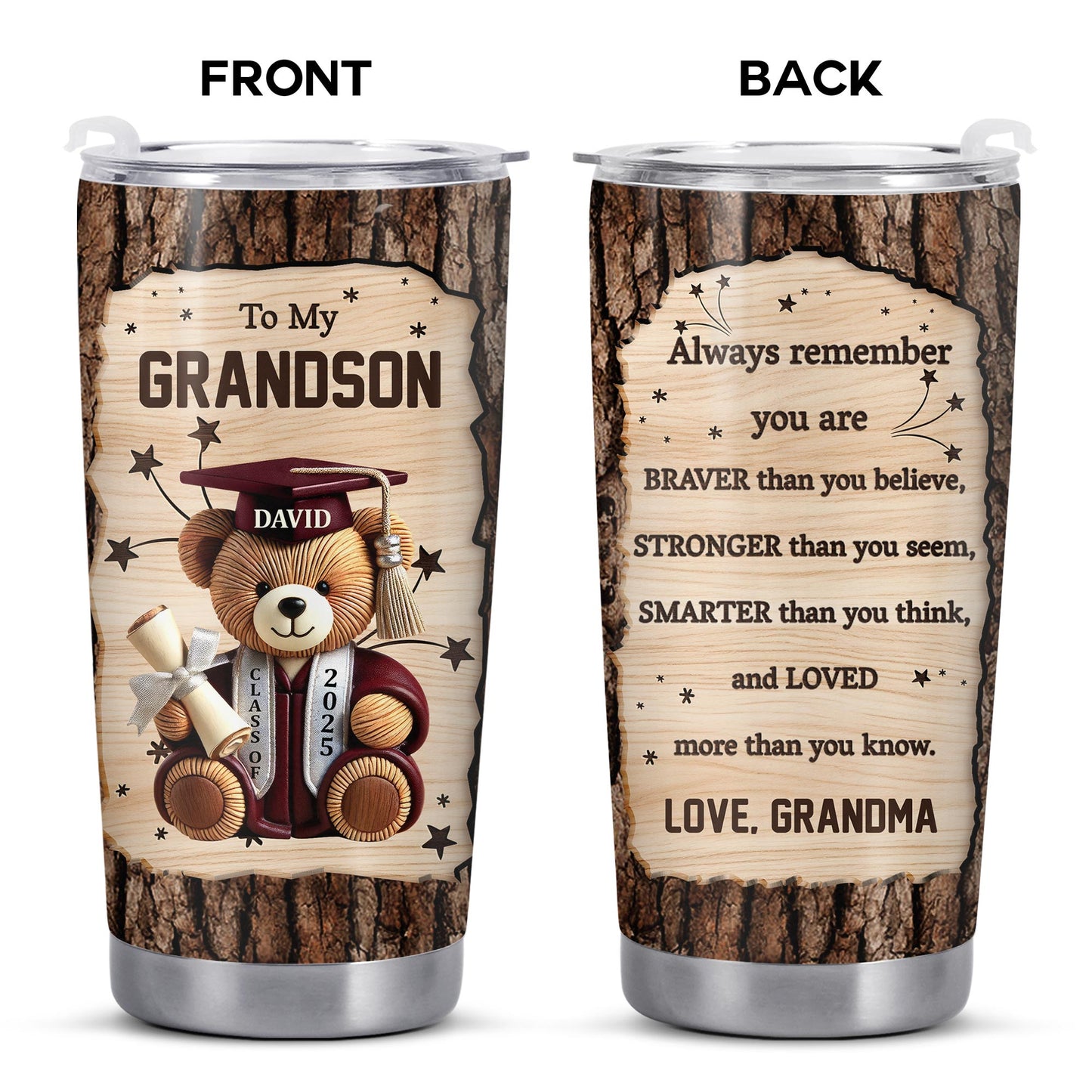 To My Grandson, Teddy Bear With Graduation Cap And Diploma