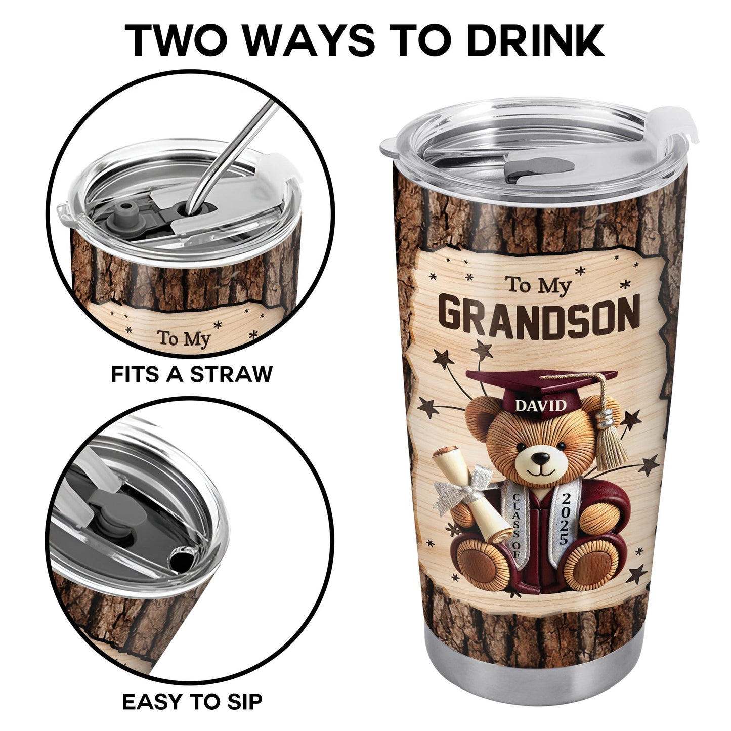 To My Grandson, Teddy Bear With Graduation Cap And Diploma