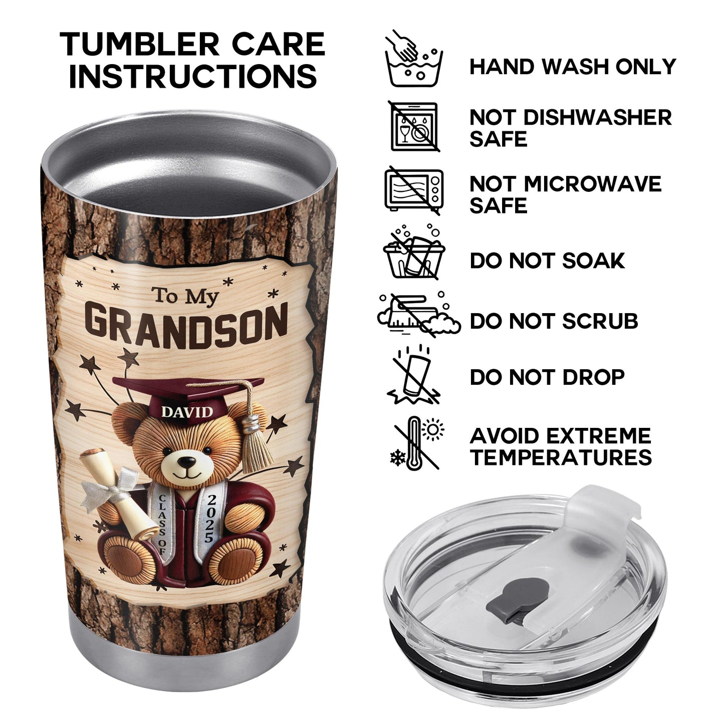 To My Grandson, Teddy Bear With Graduation Cap And Diploma