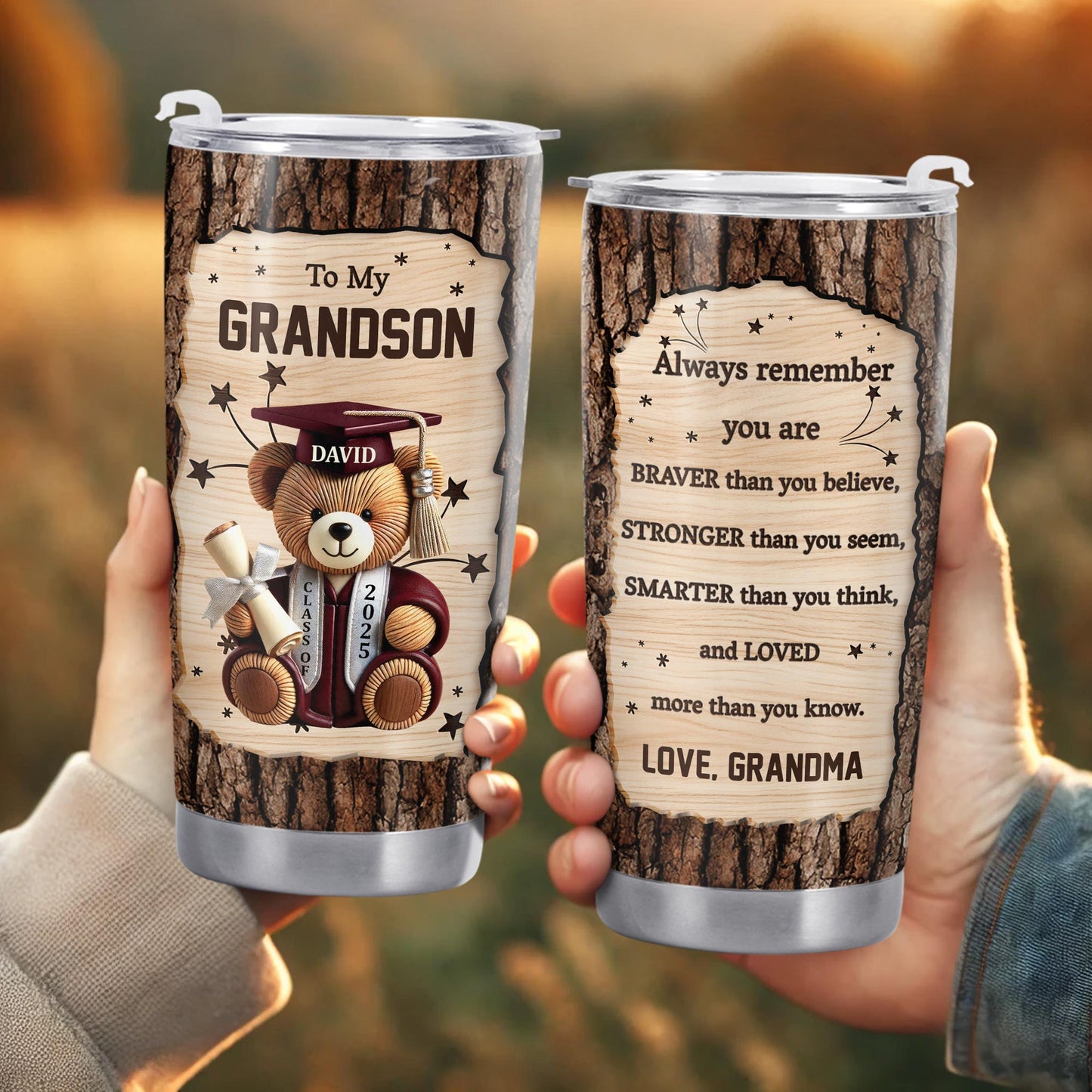 To My Grandson, Teddy Bear With Graduation Cap And Diploma
