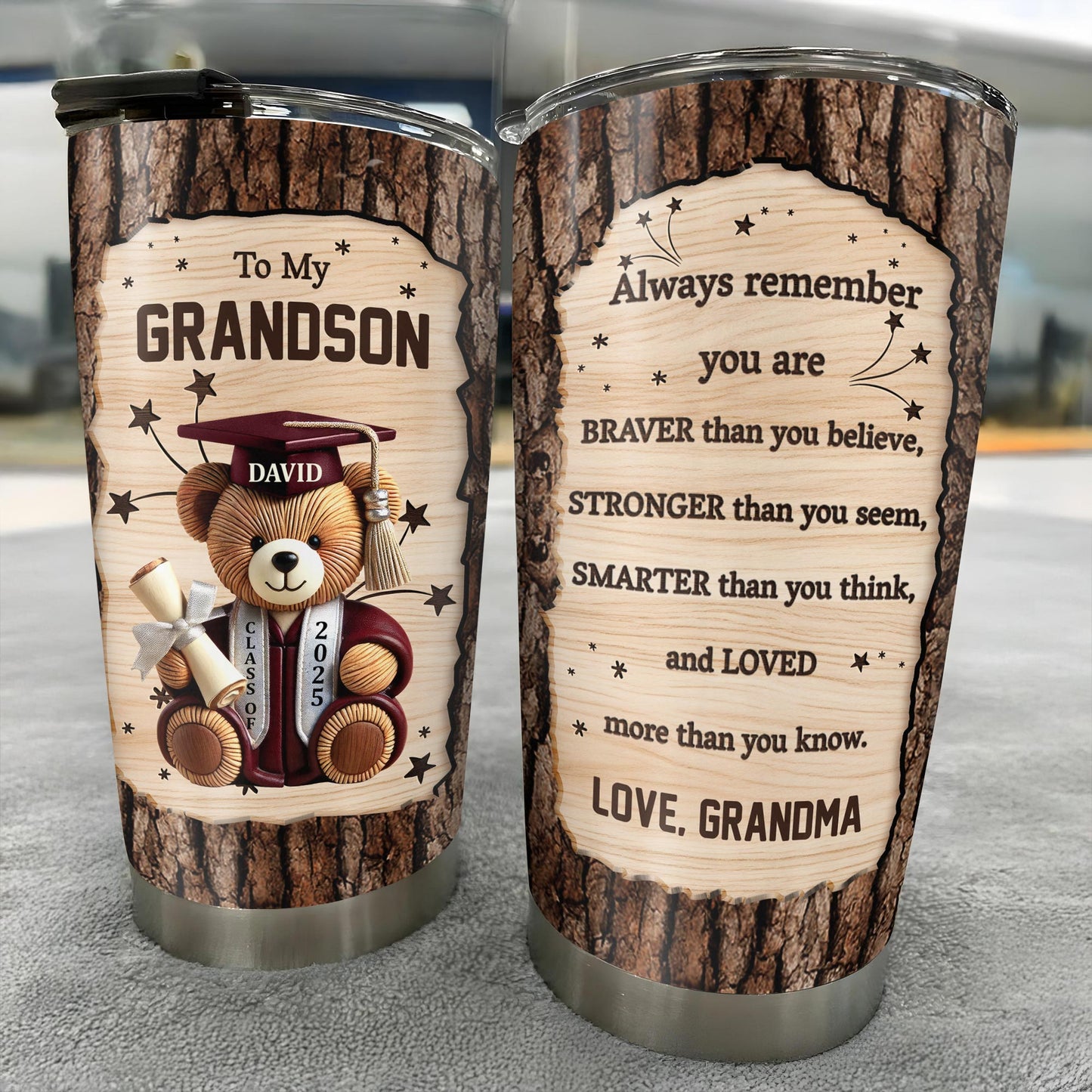 To My Grandson, Teddy Bear With Graduation Cap And Diploma