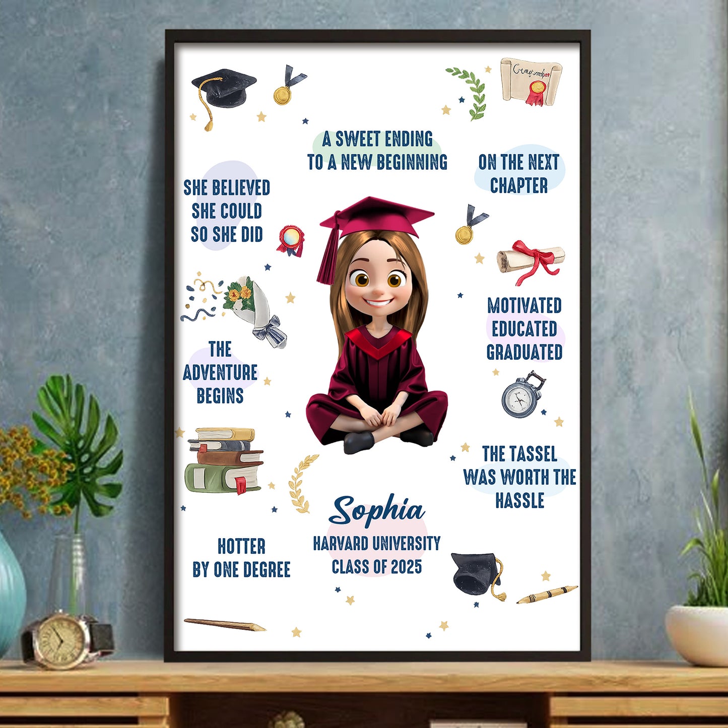 She Believed She Could, Graduation Cap And Books