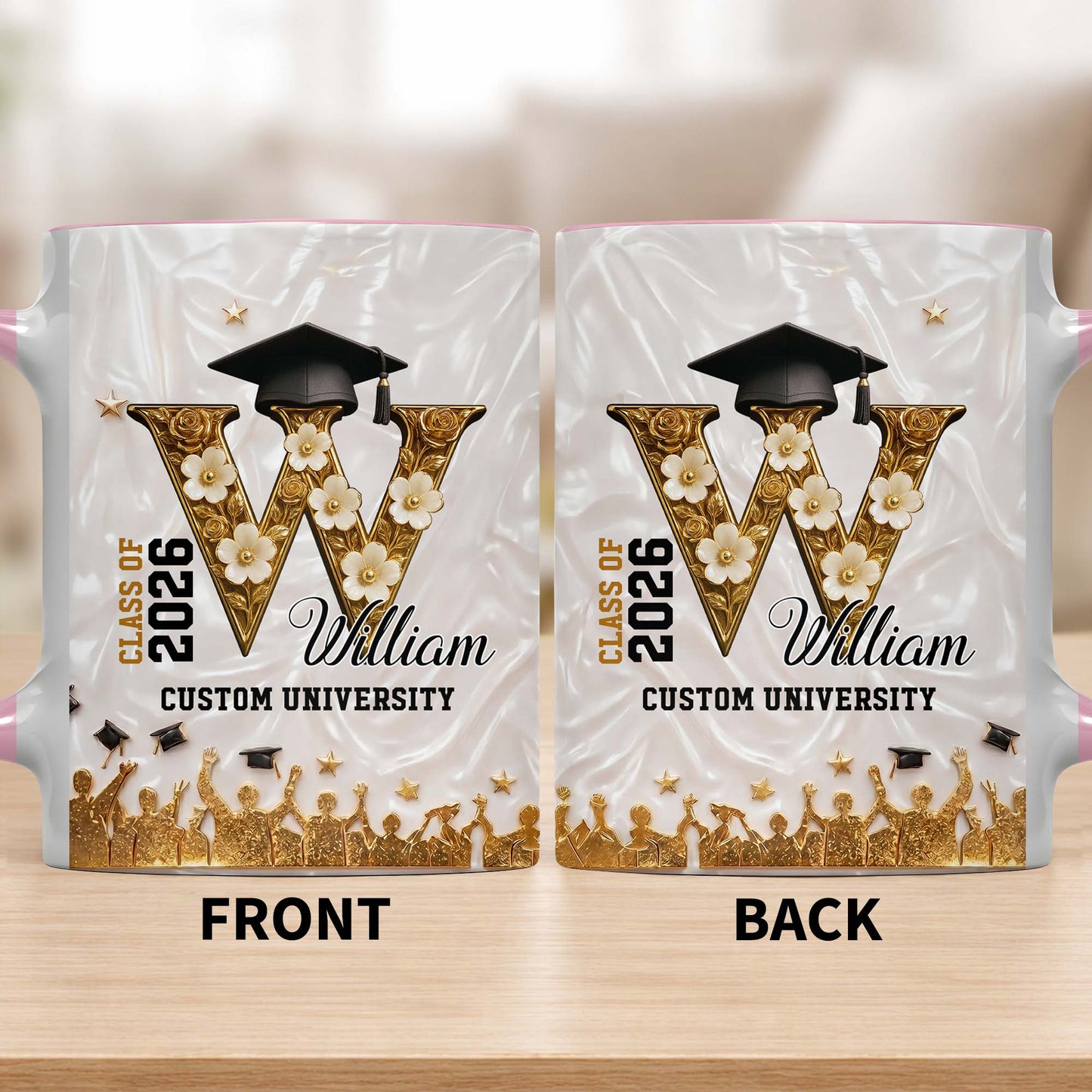 Class Of My University Initial Name Graduation Cap And Flowers - Personalized Custom Accent Mug - GRAD346_AMUG