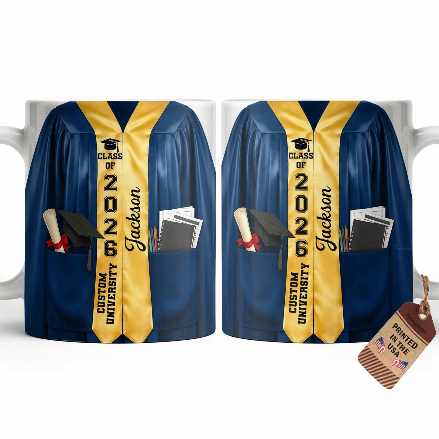 Class Of University Graduation Gown And Diploma - Personalized Custom Coffee Mug - GRAD454_MG