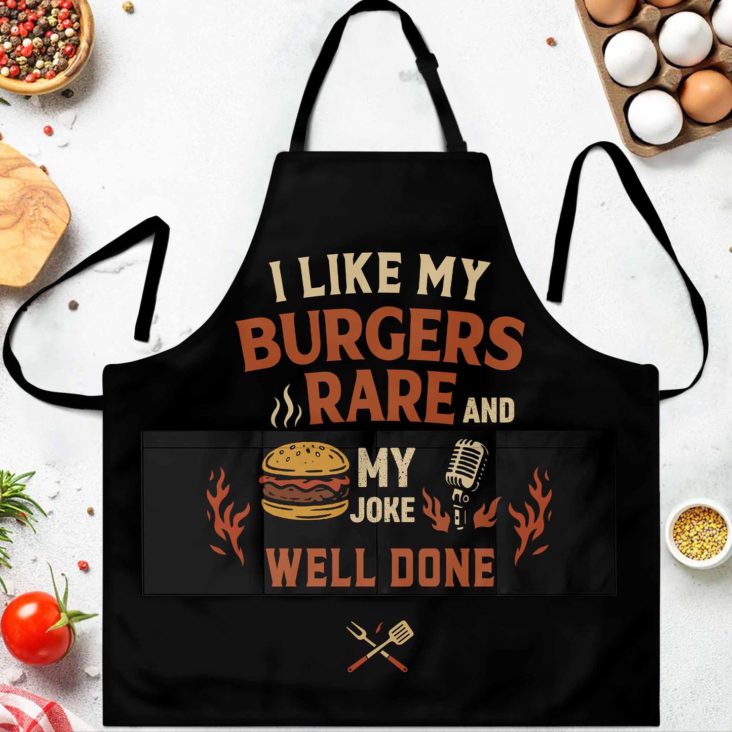 I like my burgers rare and my joke well done, Burger and Microphone