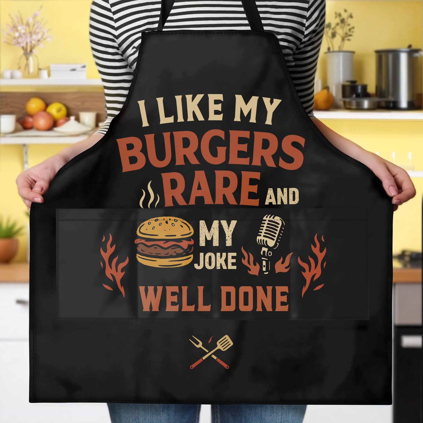 I like my burgers rare and my joke well done, Burger and Microphone