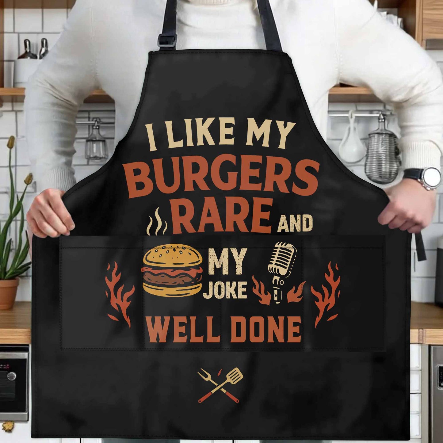 I like my burgers rare and my joke well done, Burger and Microphone