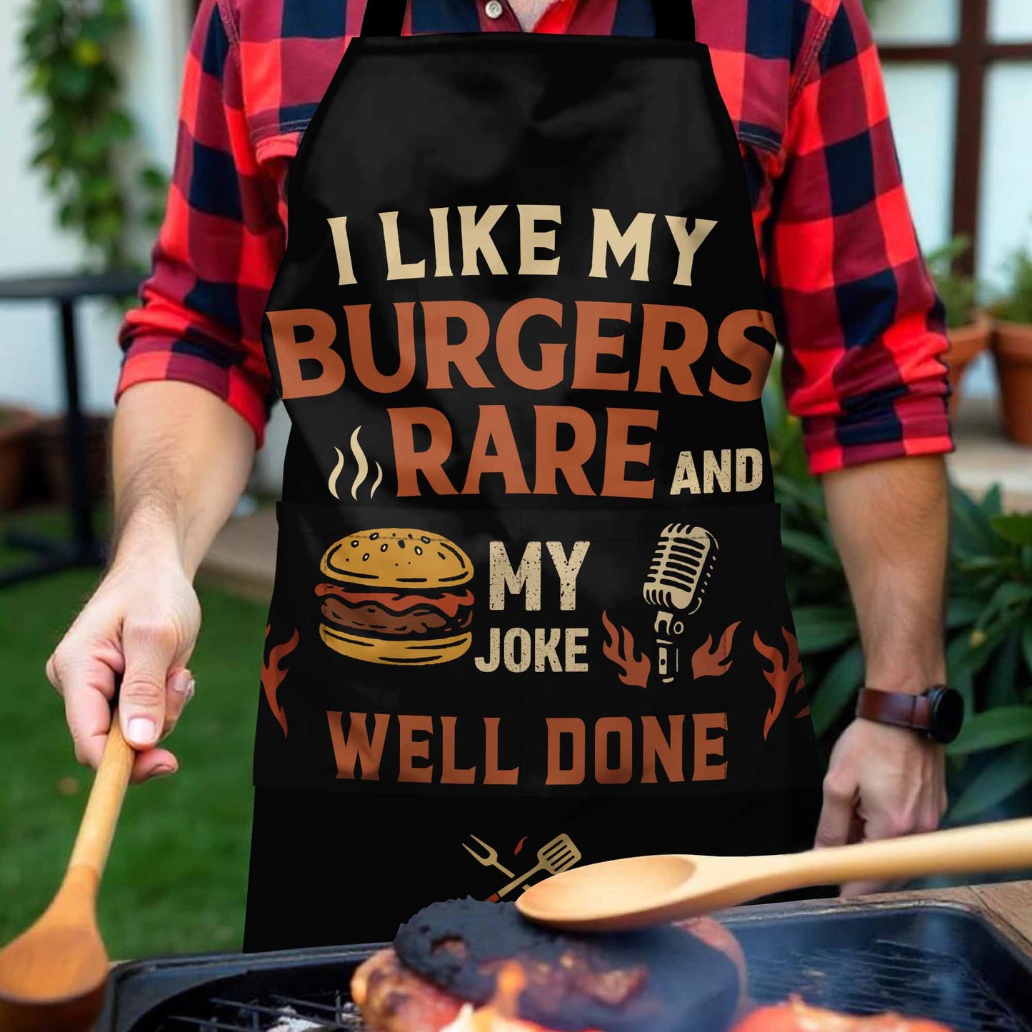 I like my burgers rare and my joke well done, Burger and Microphone