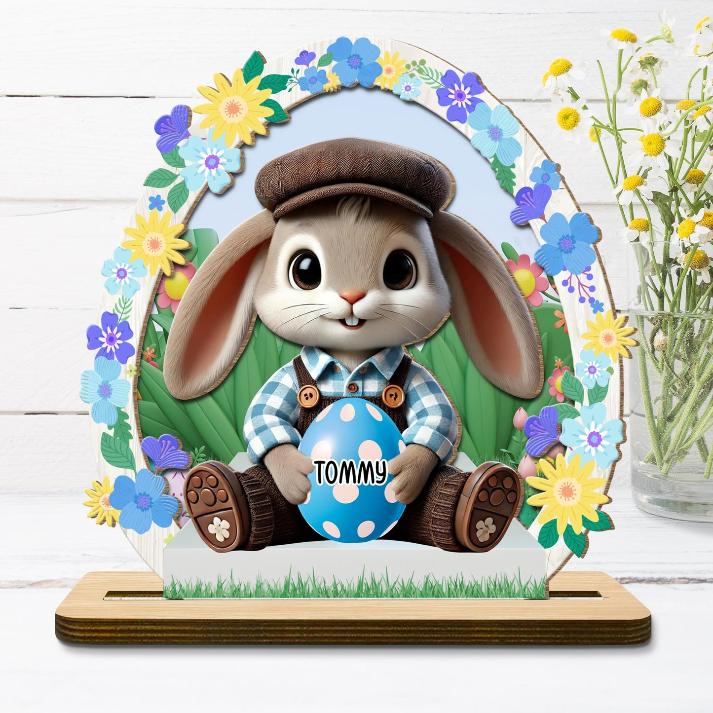 Celebrate Spring With Bunny, Flowers And Easter Egg