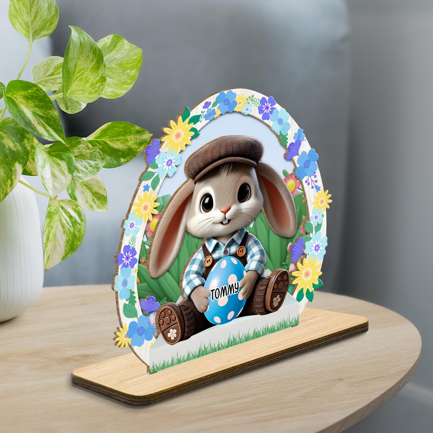 Celebrate Spring With Bunny, Flowers And Easter Egg