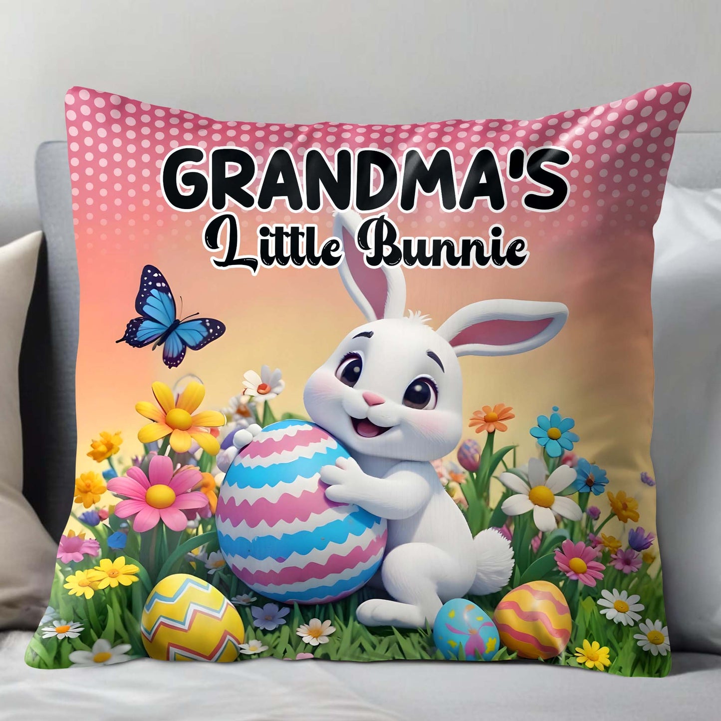 Grandma's Little Bunnie With Bunny, Eggs And Flowers