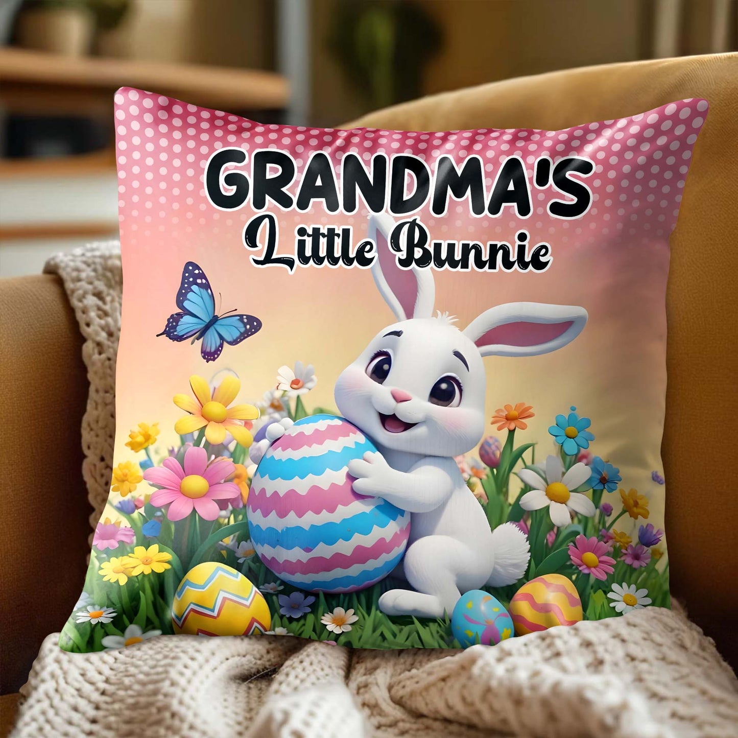 Grandma's Little Bunnie With Bunny, Eggs And Flowers