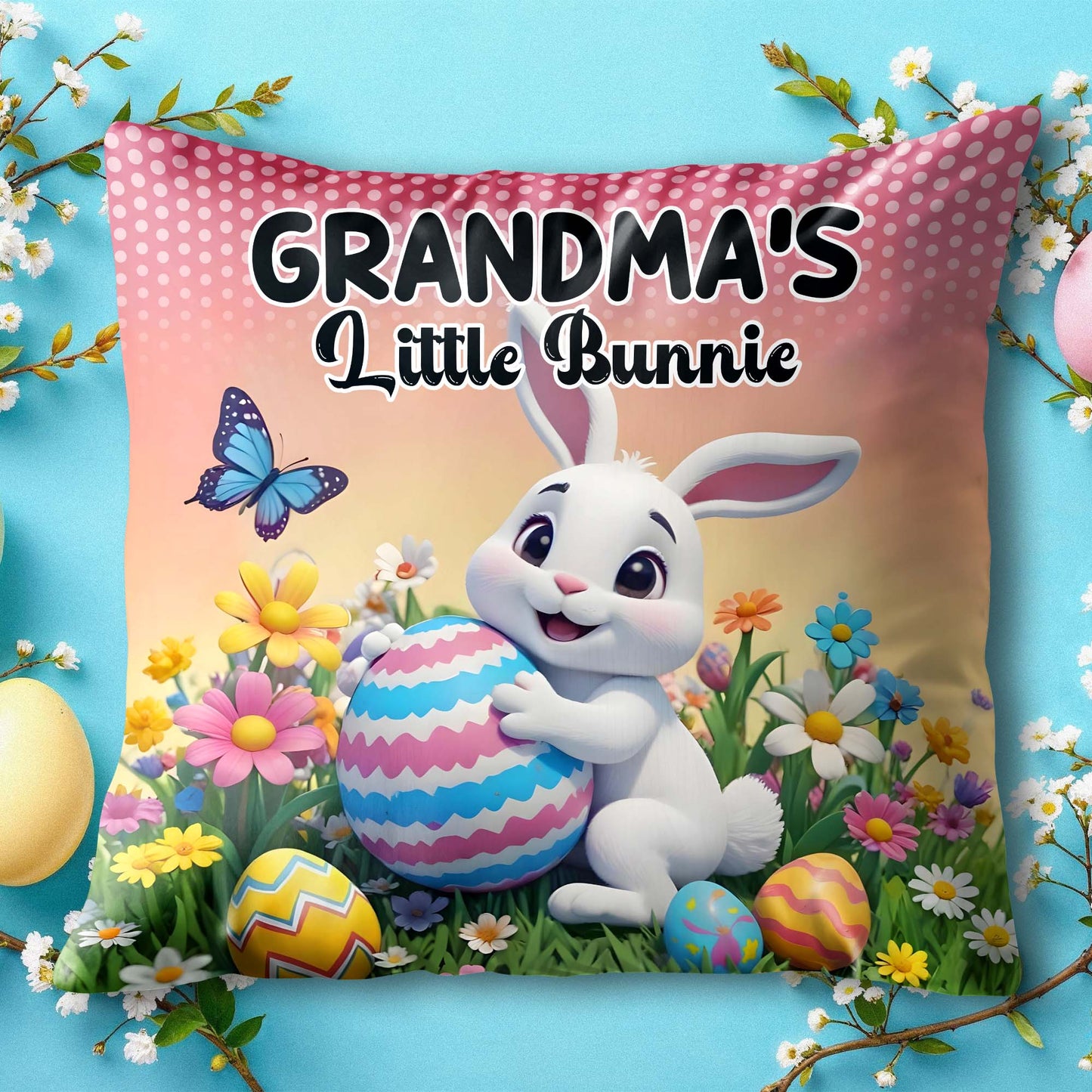 Grandma's Little Bunnie With Bunny, Eggs And Flowers