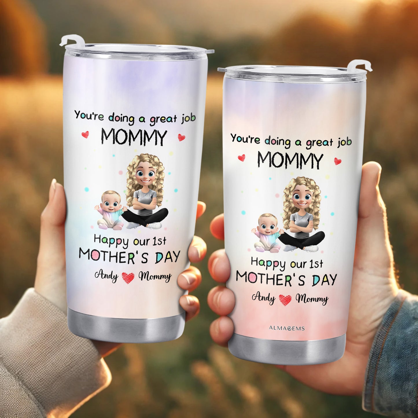 You're Doing A Great Job MOMMY Happy Our 1st Mother's Day, Mother And Baby - Personalized Custom Stainless Steel Tumbler 20oz 30oz - GRK008_TB