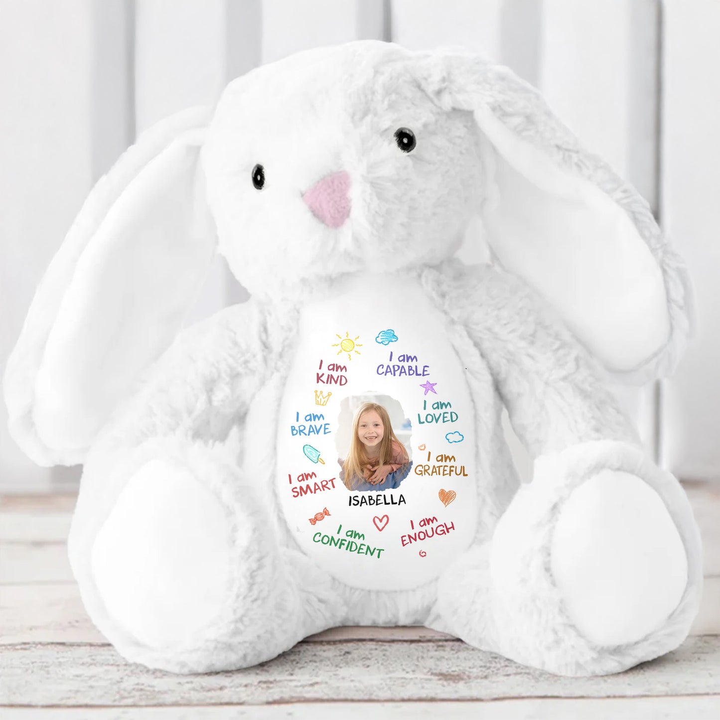 I Am Kind, Capable, Loved, Smart, Confident, Grateful, Enough, Stuffed Bunny