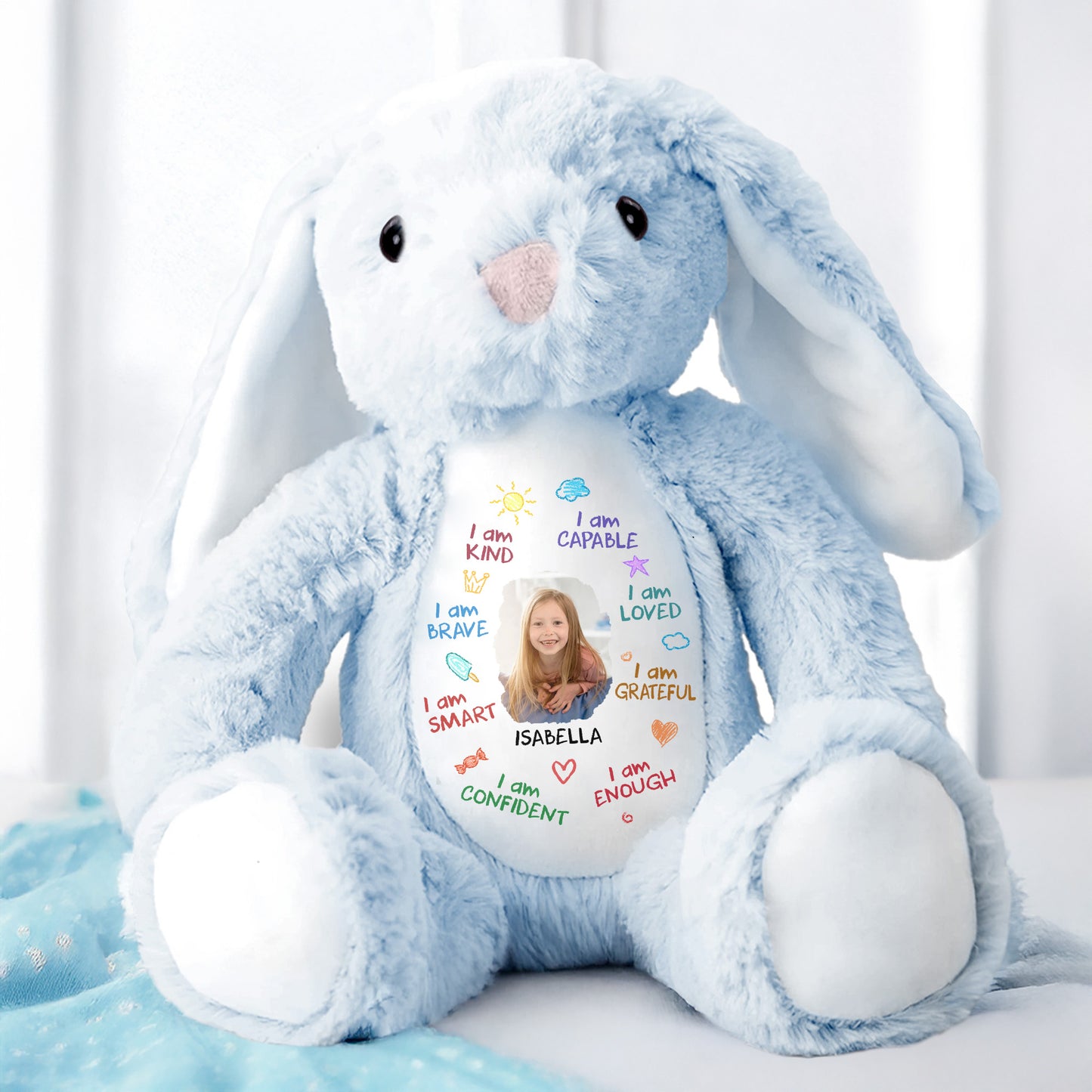 I Am Kind, Capable, Loved, Smart, Confident, Grateful, Enough, Stuffed Bunny