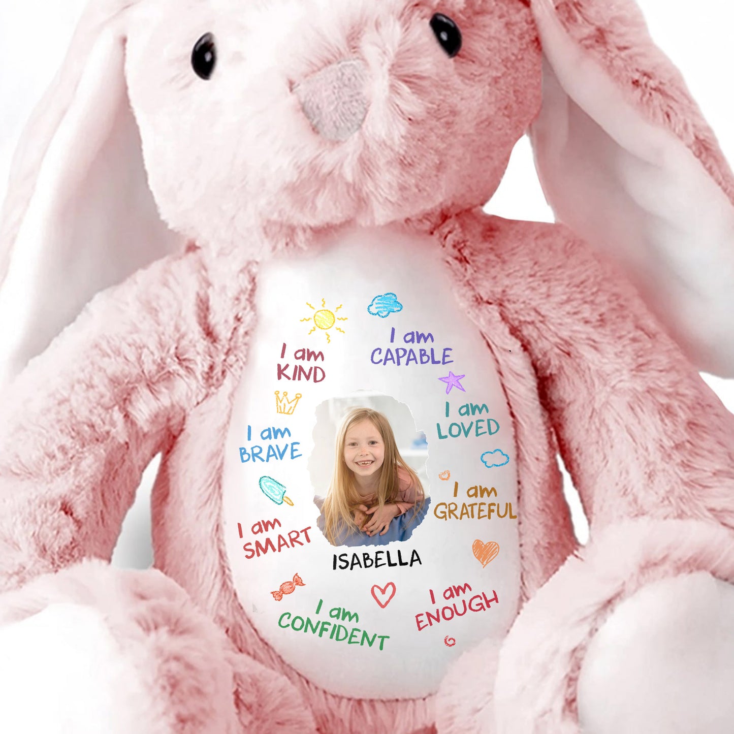 I Am Kind, Capable, Loved, Smart, Confident, Grateful, Enough, Stuffed Bunny
