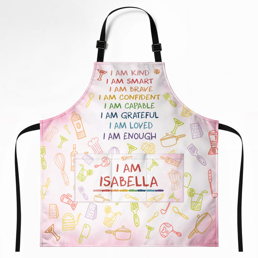 I Am Kind, I Am Smart, I Am Brave, Personalized Apron With Kitchen Utensils