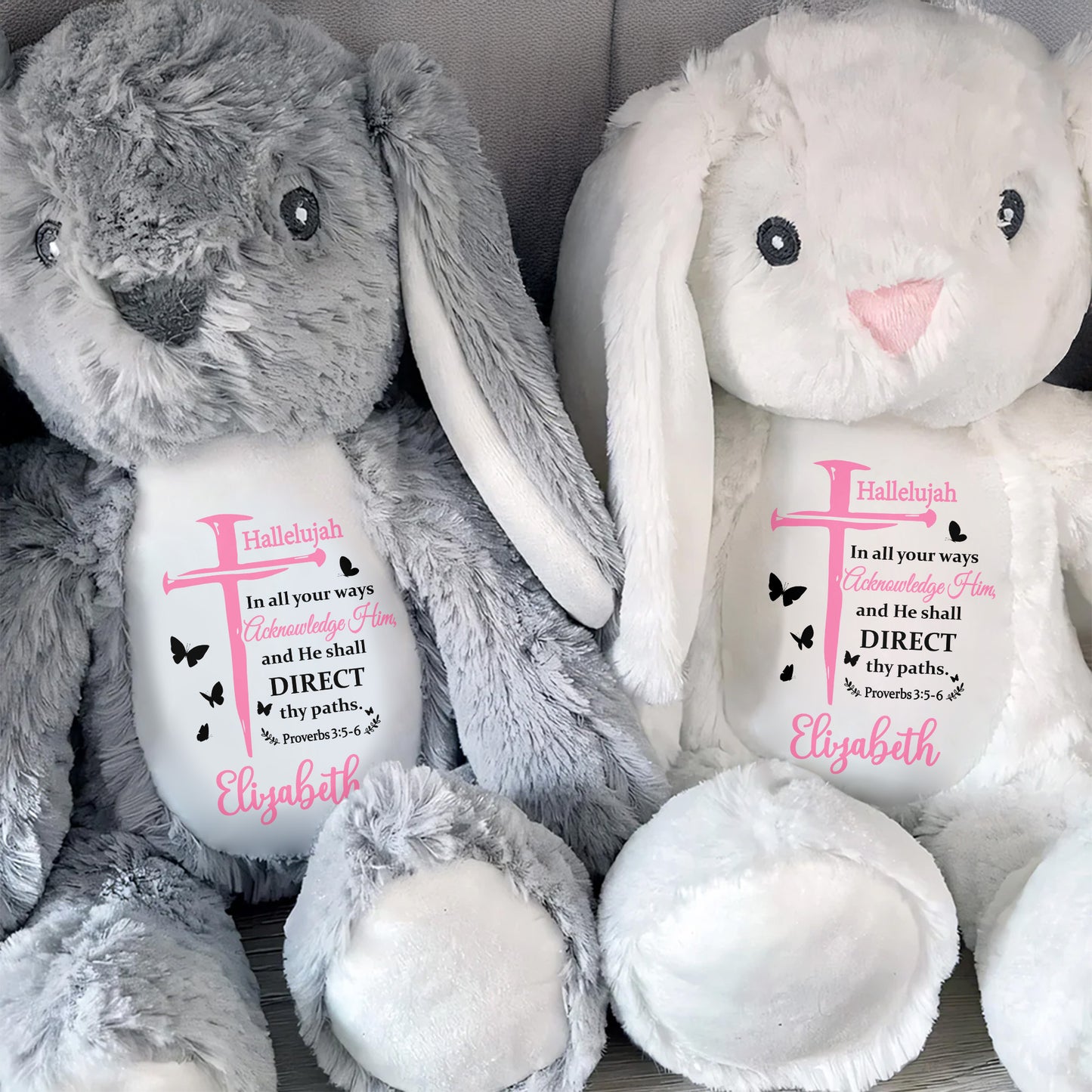 Hallelujah In All Your Ways Acknowledge Him, Bible Verse And Butterflies - Personalized Stuffed Bunny - GRK020_BUN