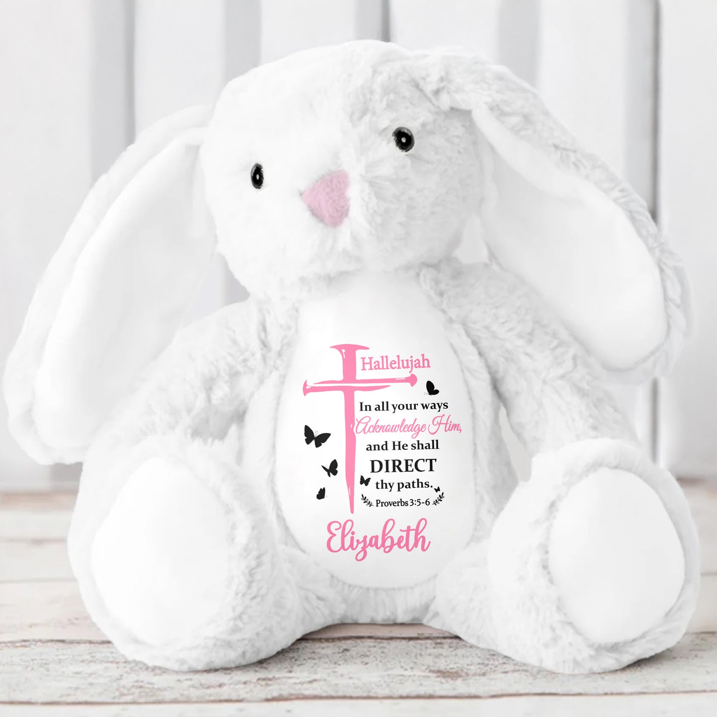 Hallelujah In All Your Ways Acknowledge Him, Bible Verse And Butterflies - Personalized Stuffed Bunny - GRK020_BUN