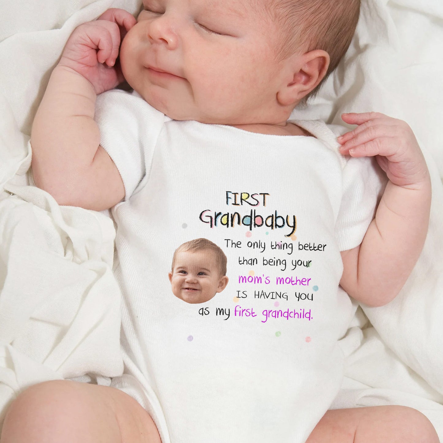 My First Grandchild: Personalized Photo Onesie from Grandma