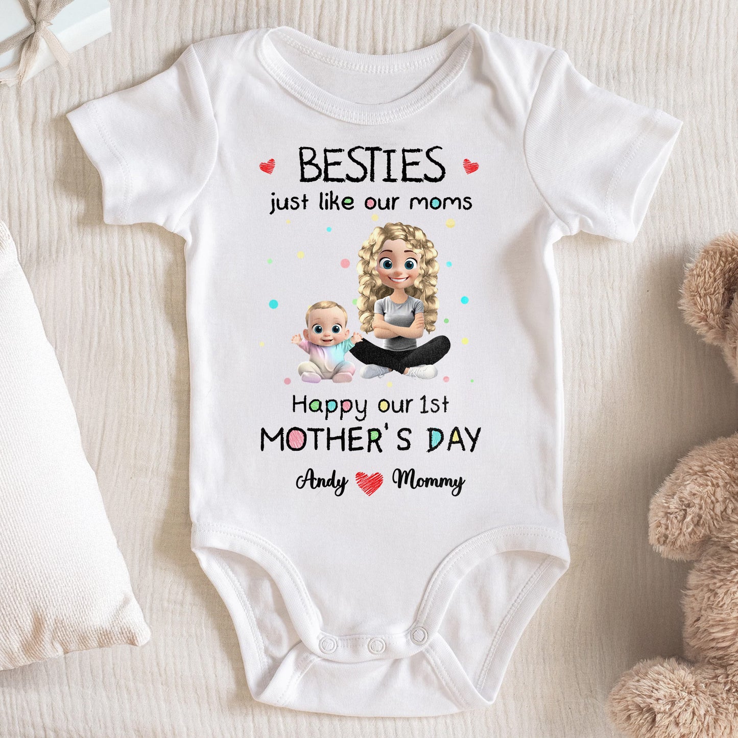 Besties Just Like Our Moms, Happy Our 1st Mother's Day, Animated Mother And Daughter