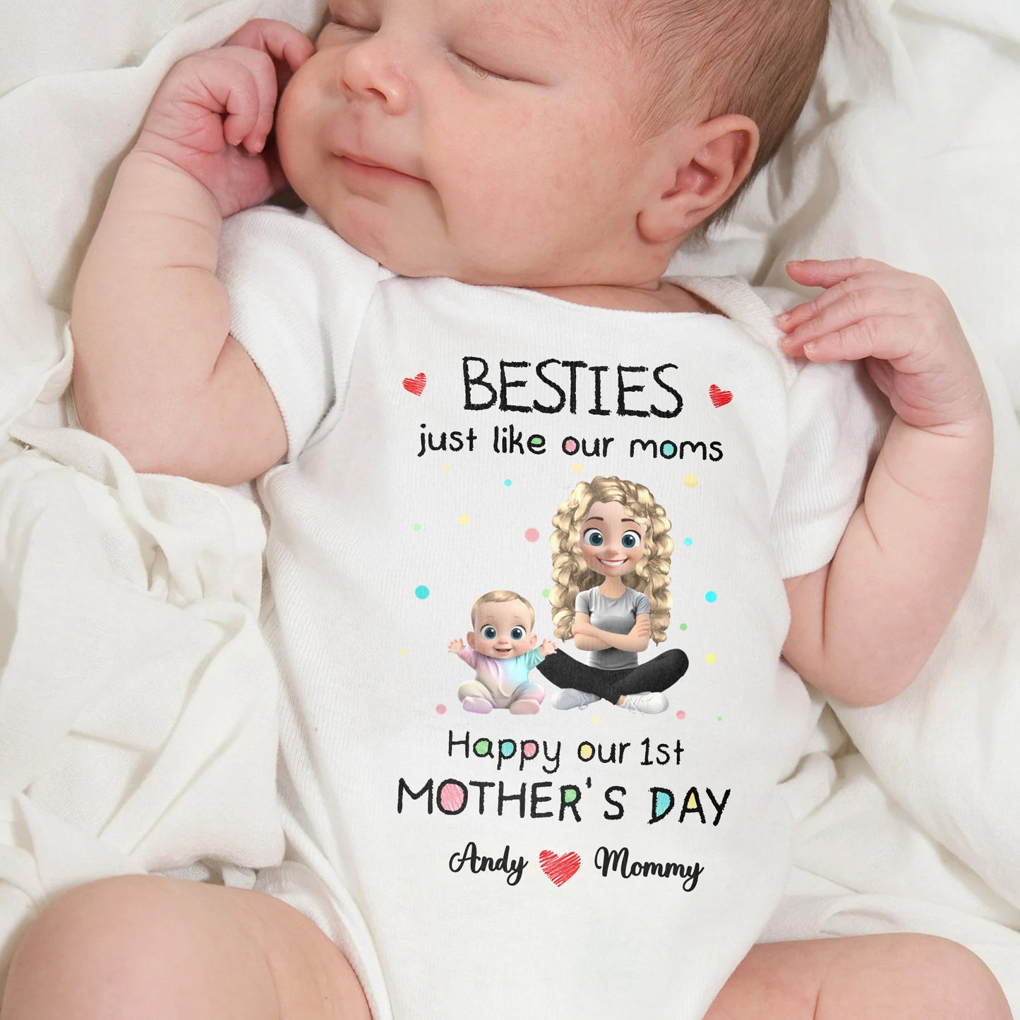 Besties Just Like Our Moms, Happy Our 1st Mother's Day, Animated Mother And Daughter