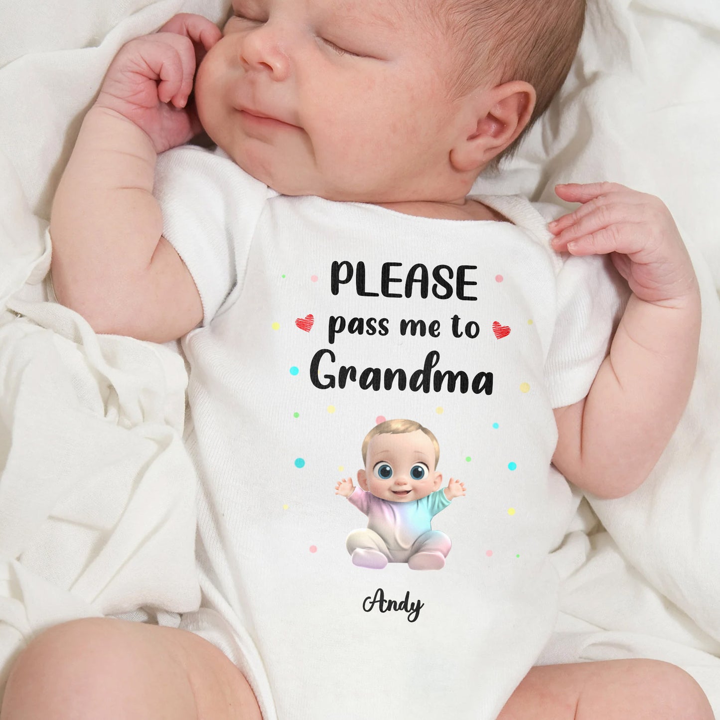 Please Pass Me To Grandma, Baby And Colorful Dots