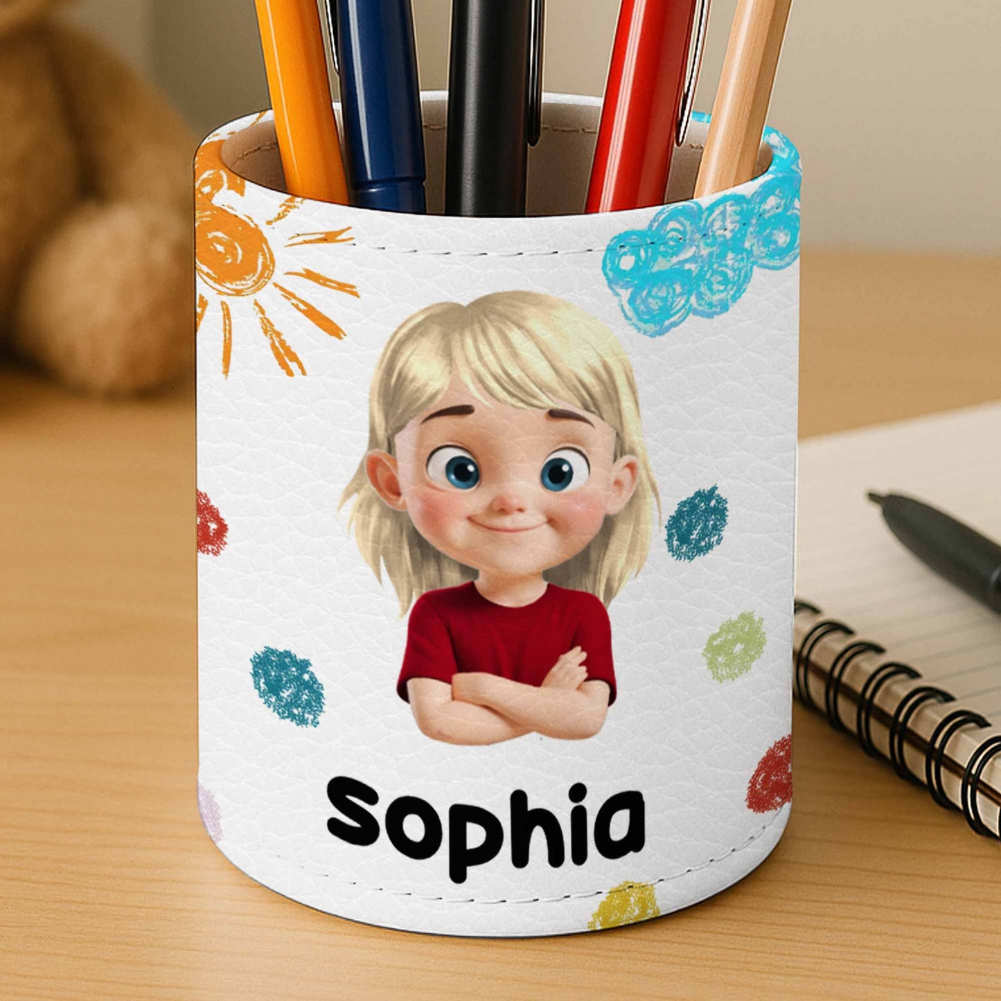 Colorful Handprints And Cute Cartoon Character