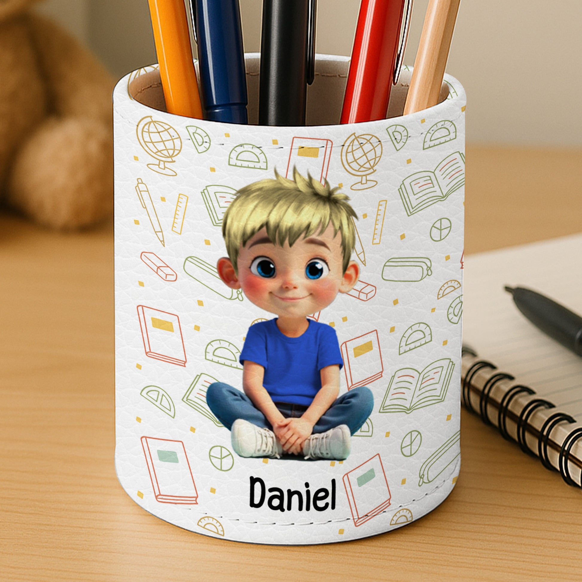 Charming Personalized Scene With School Supplies And Cartoon Character