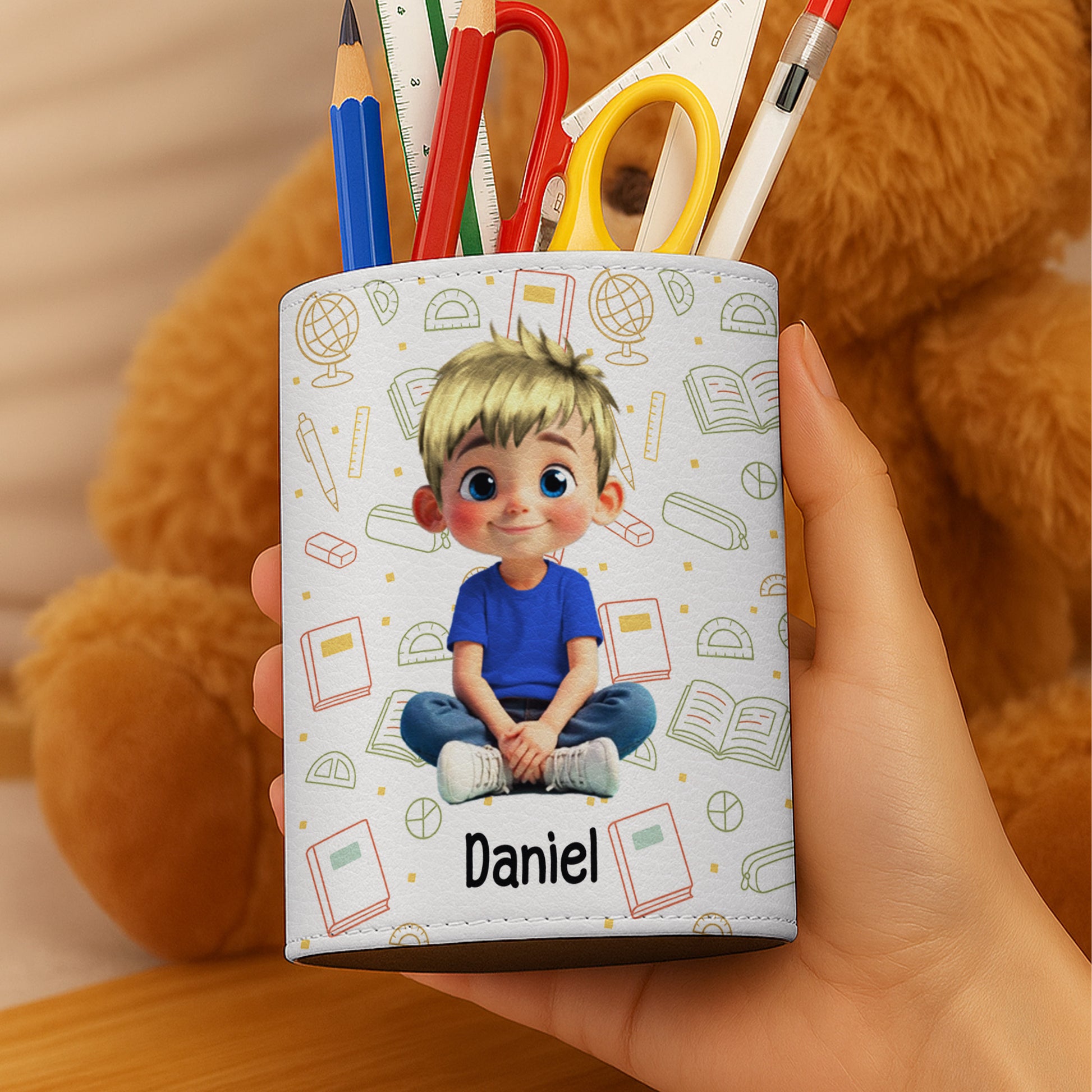 Charming Personalized Scene With School Supplies And Cartoon Character