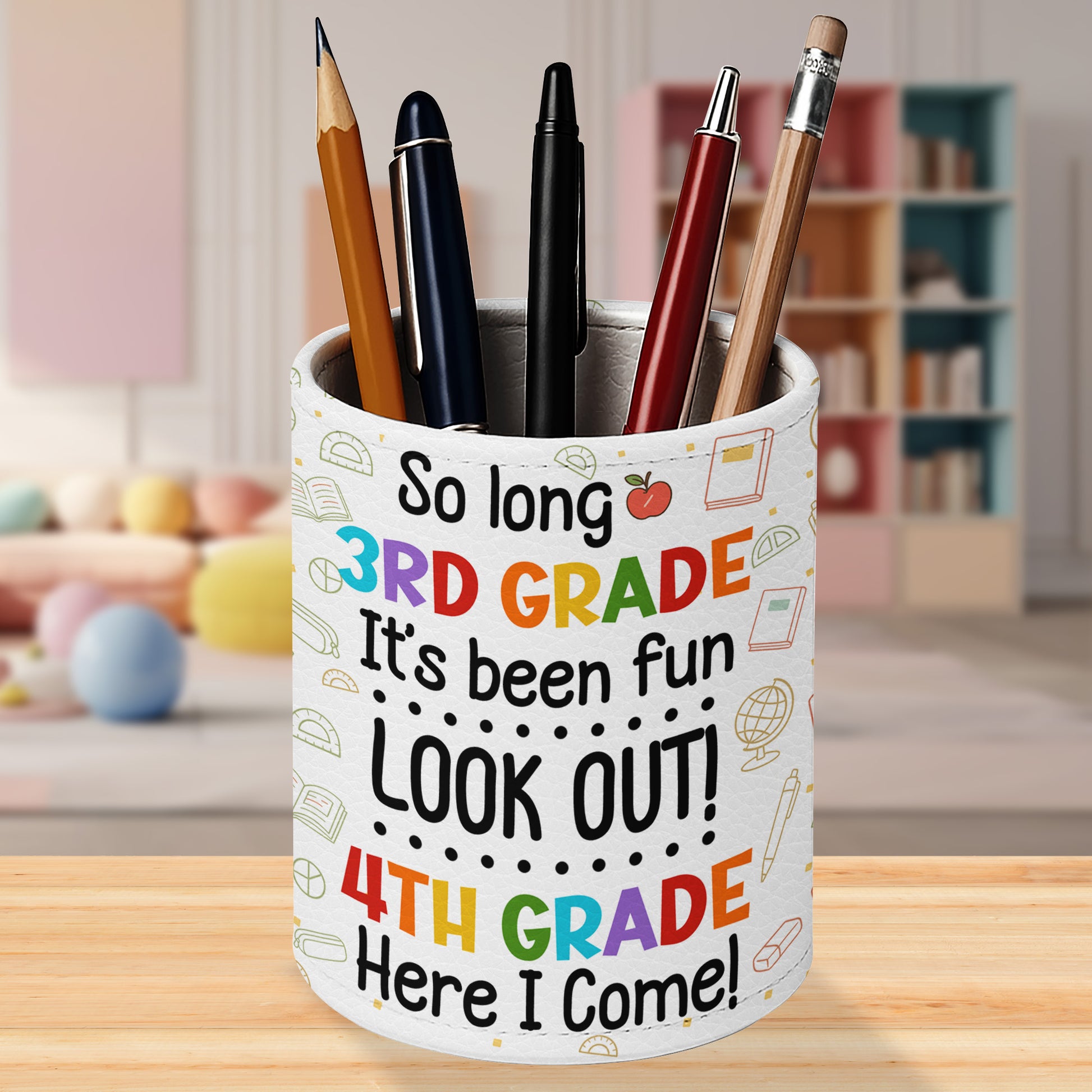 Charming Personalized Scene With School Supplies And Cartoon Character