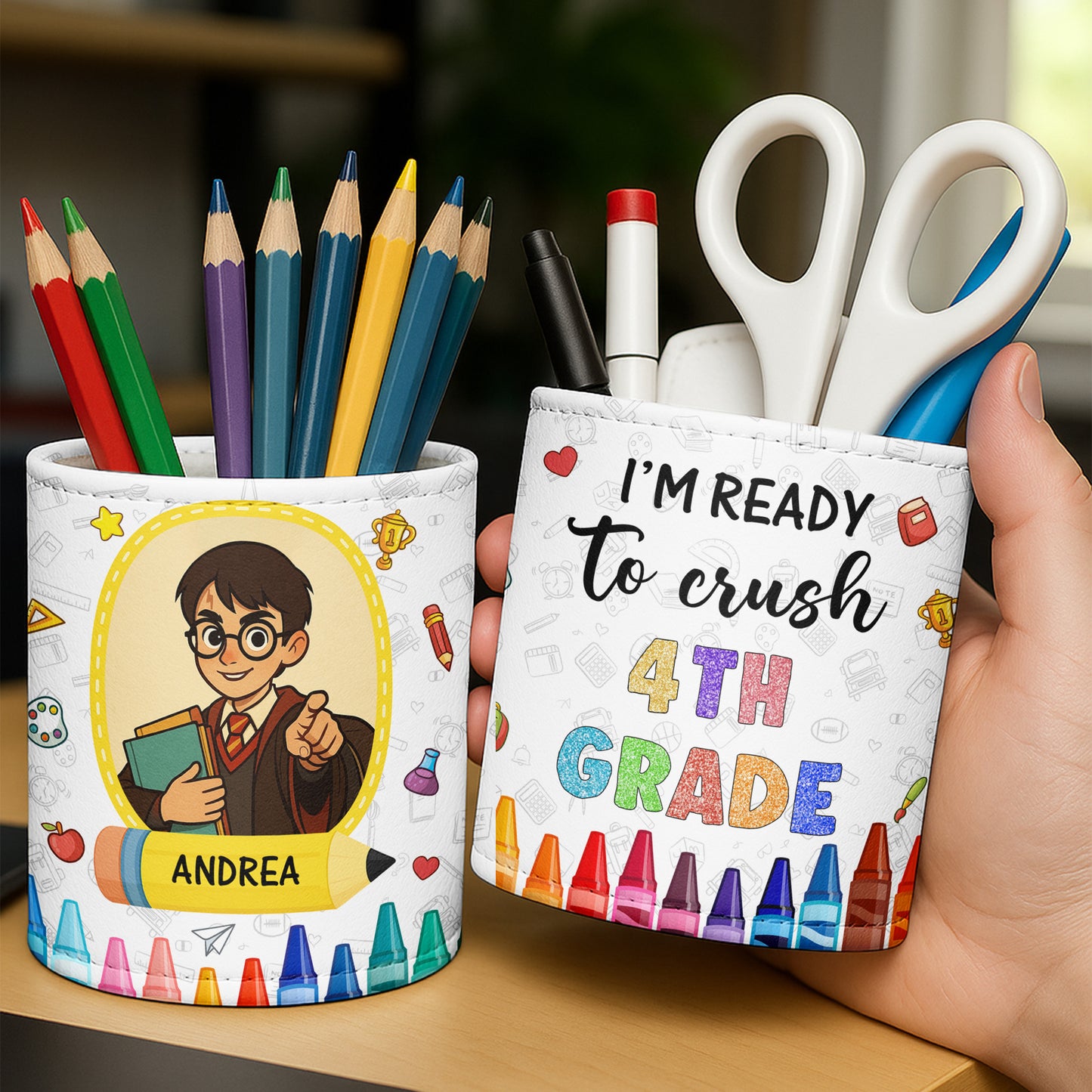 I'm Ready to Crush 4th Grade With School Books and Supplies - Personalized Pen Holder - GRK056_PENH