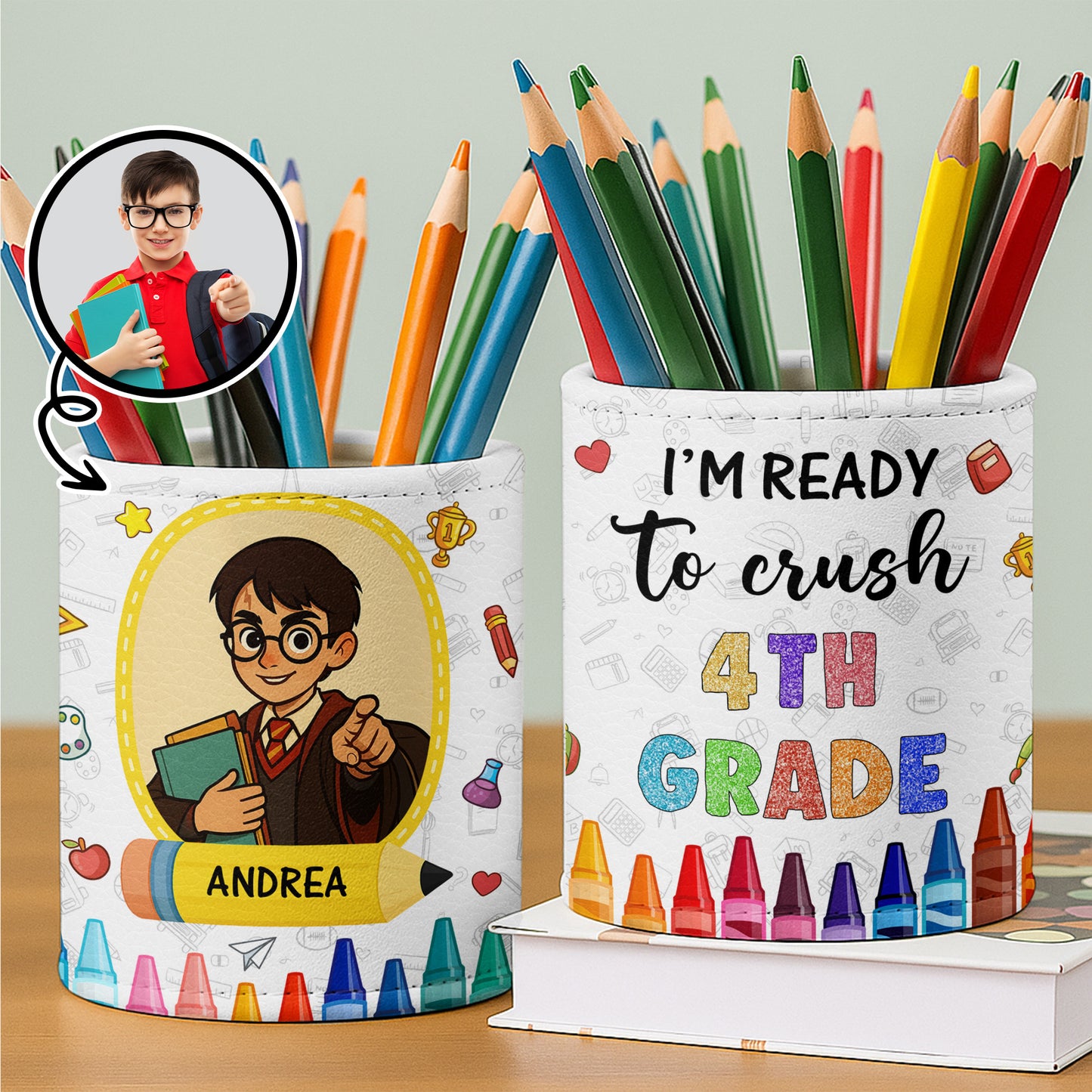 I'm Ready to Crush 4th Grade With School Books and Supplies - Personalized Pen Holder - GRK056_PENH
