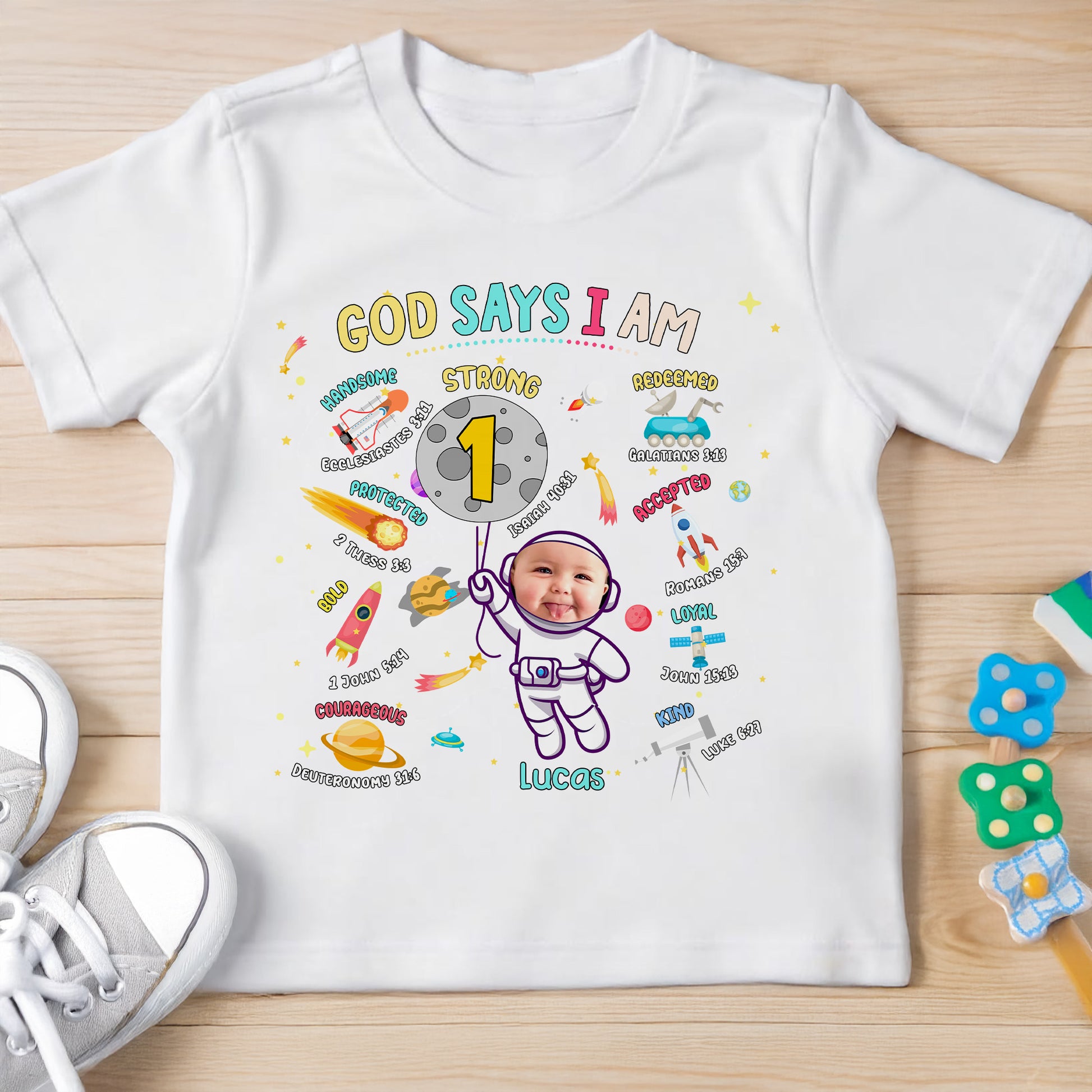 God Says I Am Strong, Redeemed Baby T-Shirt
