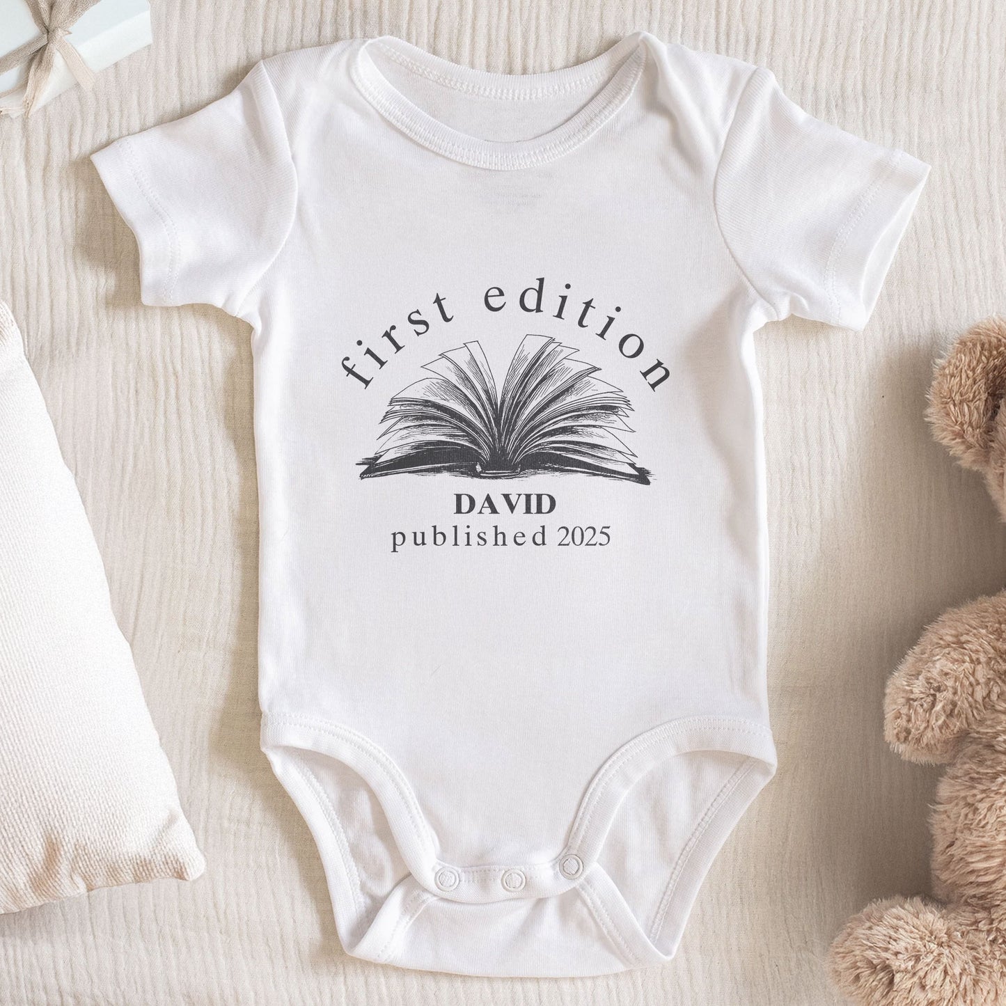 First Edition Book Design Baby Onesie
