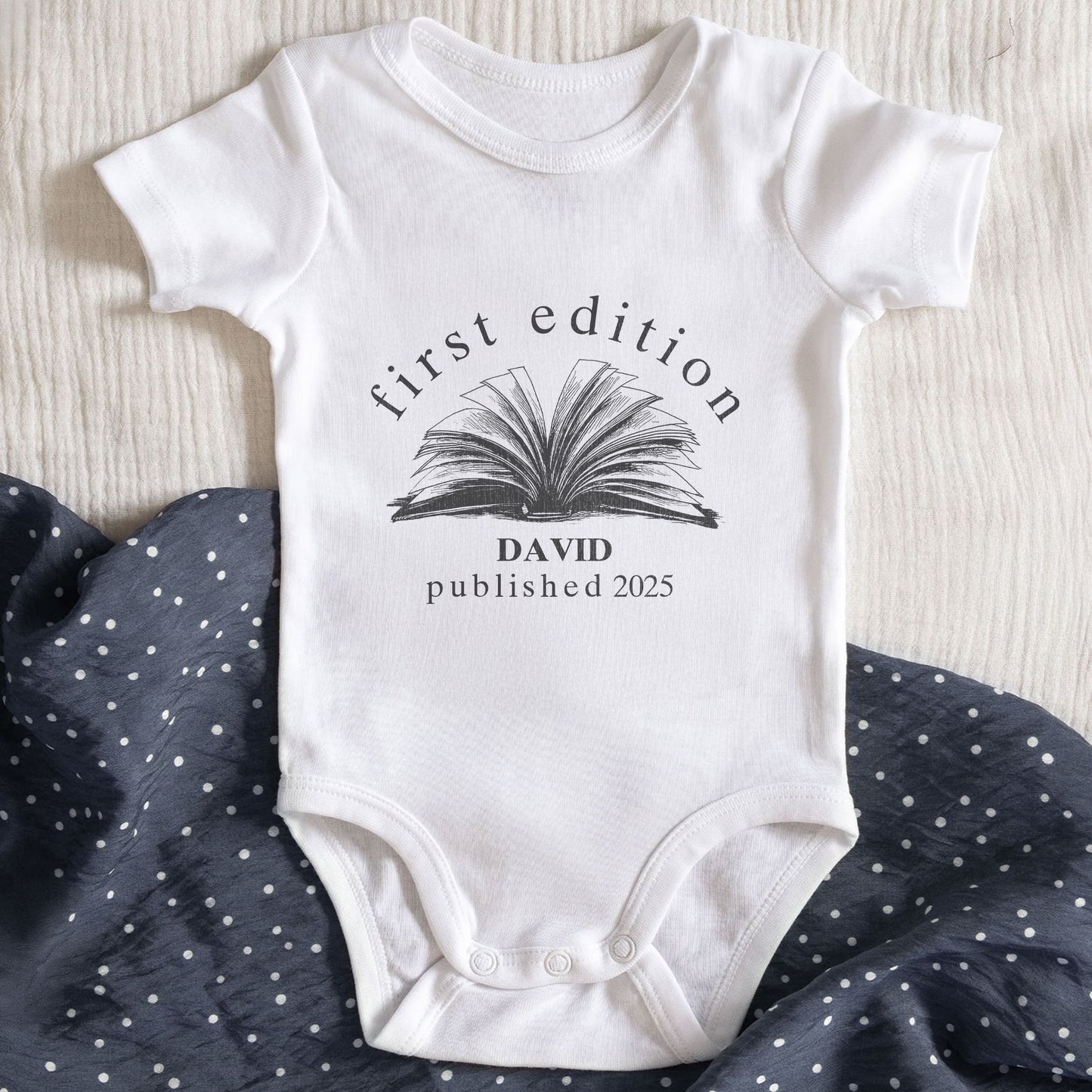 First Edition Book Design Baby Onesie