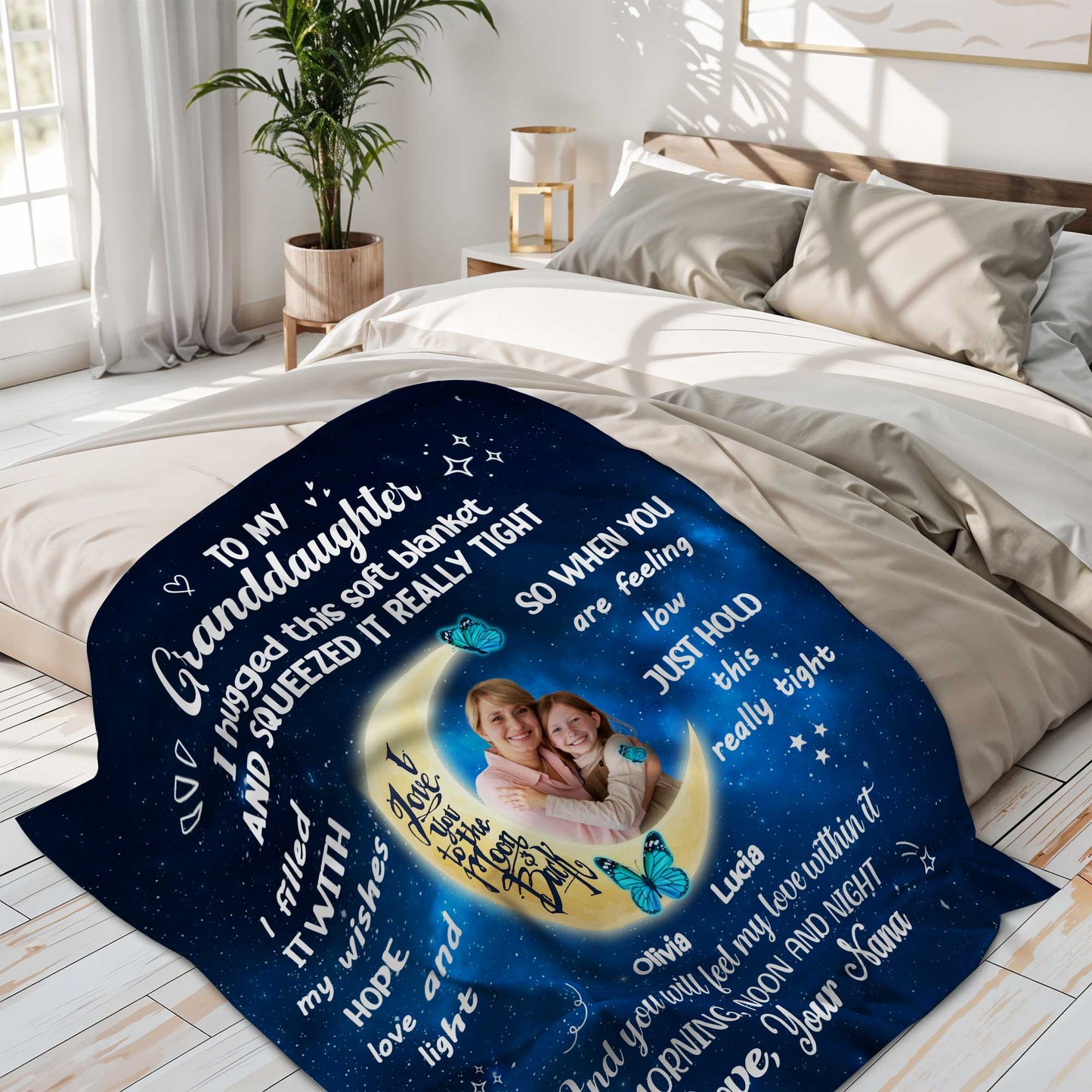 To My Granddaughter Hugged This Soft Blanket Moon And Stars