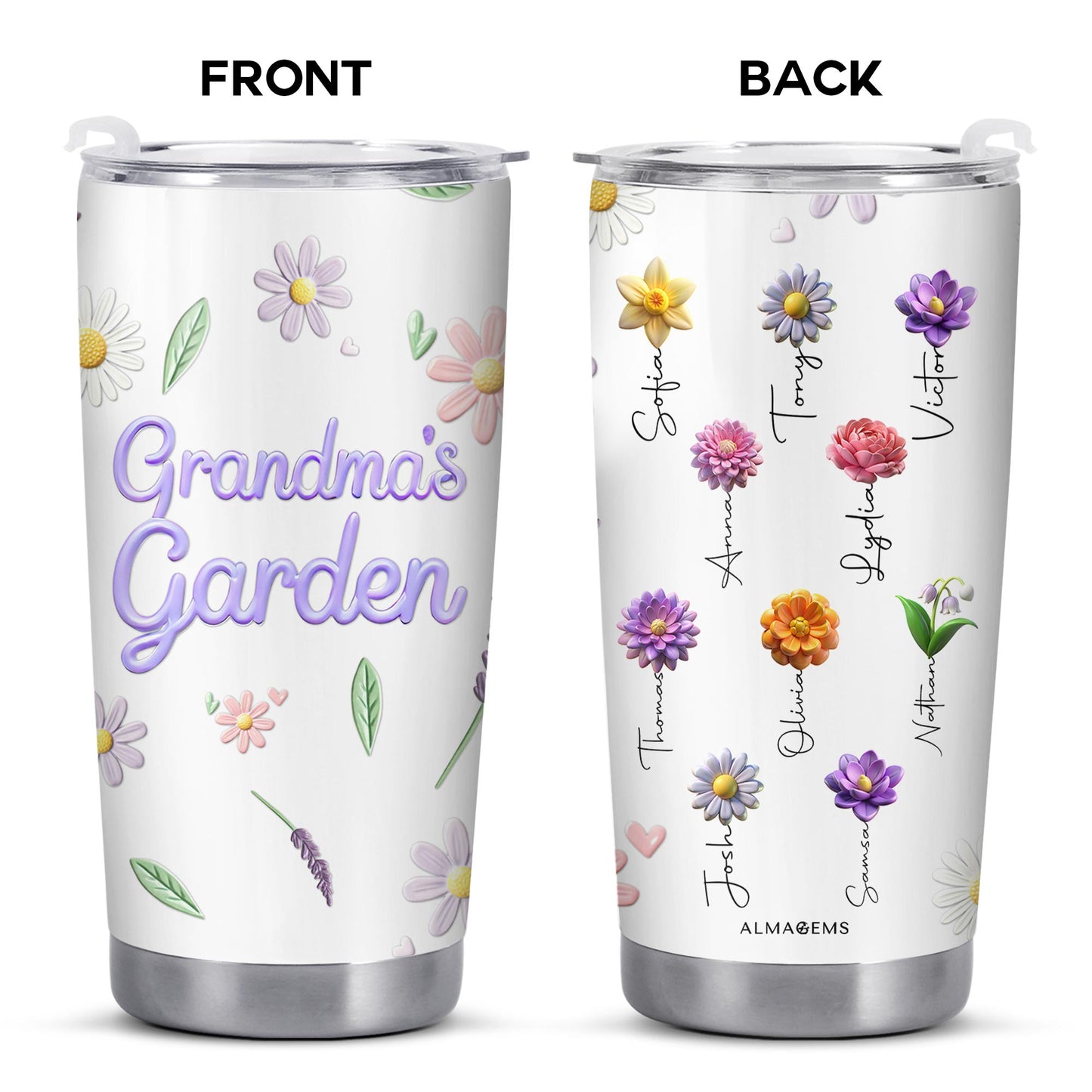 Gobelet personnalisé « Jardin de grand-mère » pour les amoureux des fleurs – Gobelet personnalisé en acier inoxydable 590 ml et 850 ml – GRM018_TB