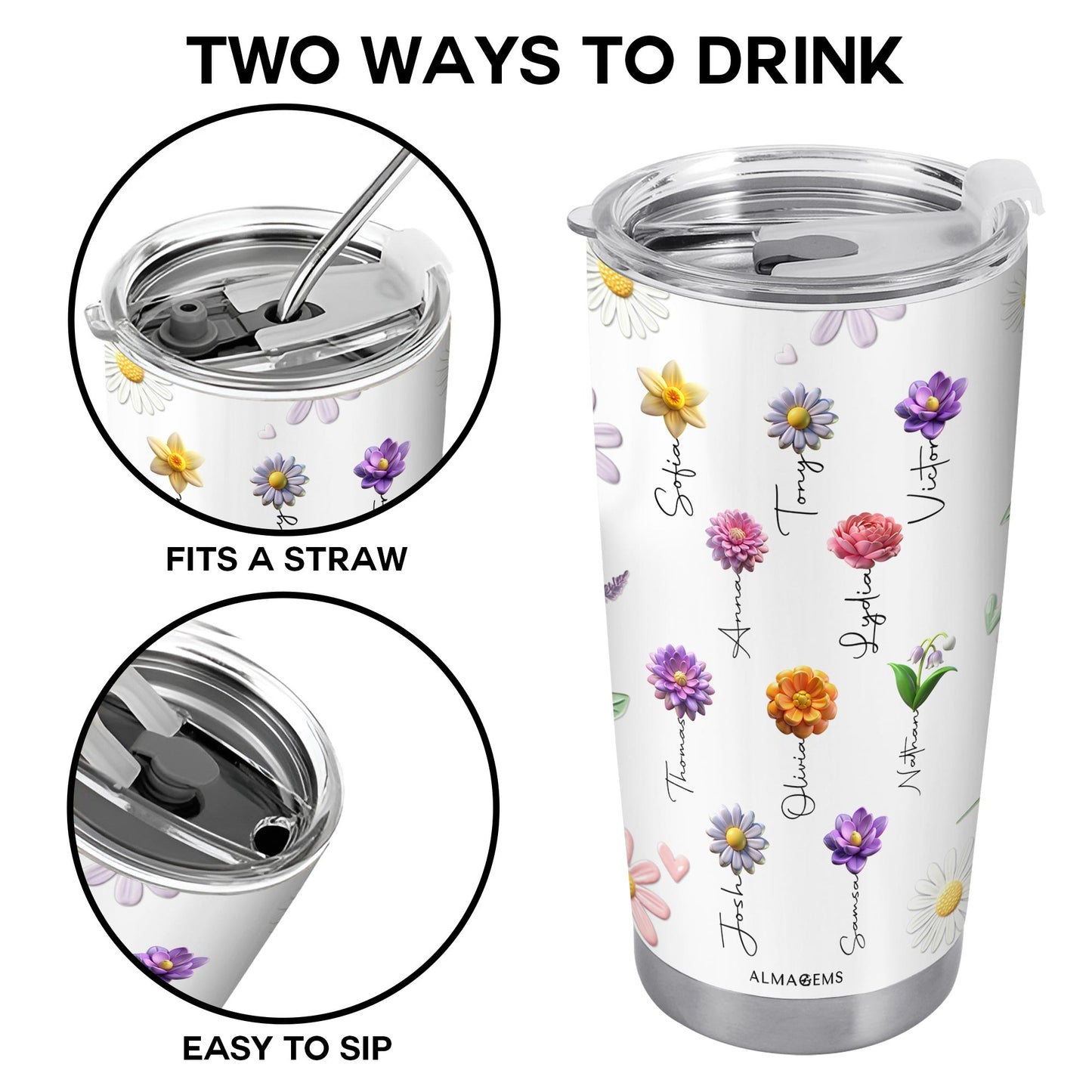 Gobelet personnalisé « Jardin de grand-mère » pour les amoureux des fleurs – Gobelet personnalisé en acier inoxydable 590 ml et 850 ml – GRM018_TB