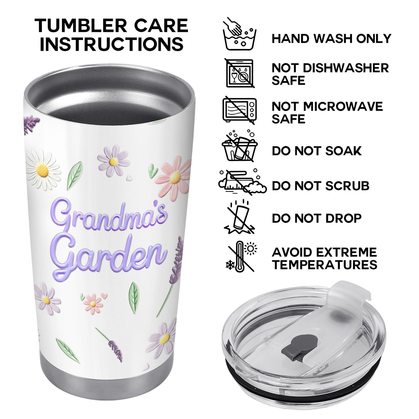 Gobelet personnalisé « Jardin de grand-mère » pour les amoureux des fleurs – Gobelet personnalisé en acier inoxydable 590 ml et 850 ml – GRM018_TB