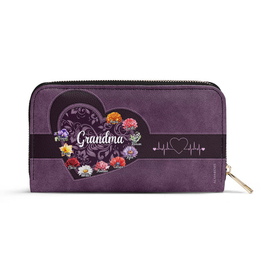 Grandma Love Hope Wisdom Floral Heart Design - Personalized Custom Women Leather Wallet - GRM019_WW