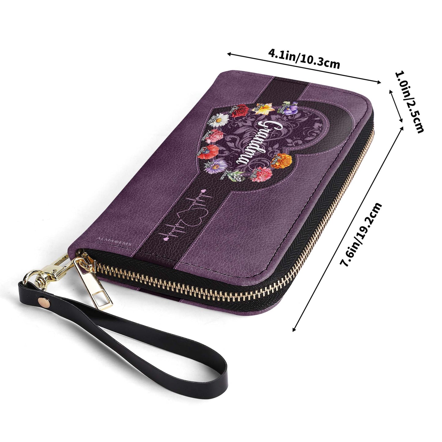 Portefeuille en cuir personnalisé pour femme, motif cœur floral, amour, espoir et sagesse, grand-mère - GRM019_WW