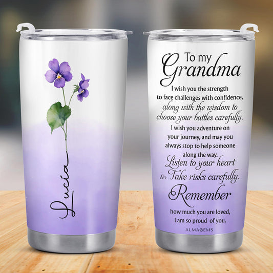 Vaso de acero inoxidable personalizado con diseño de pensamiento para abuela, 20 oz y 30 oz - GRM022_TB