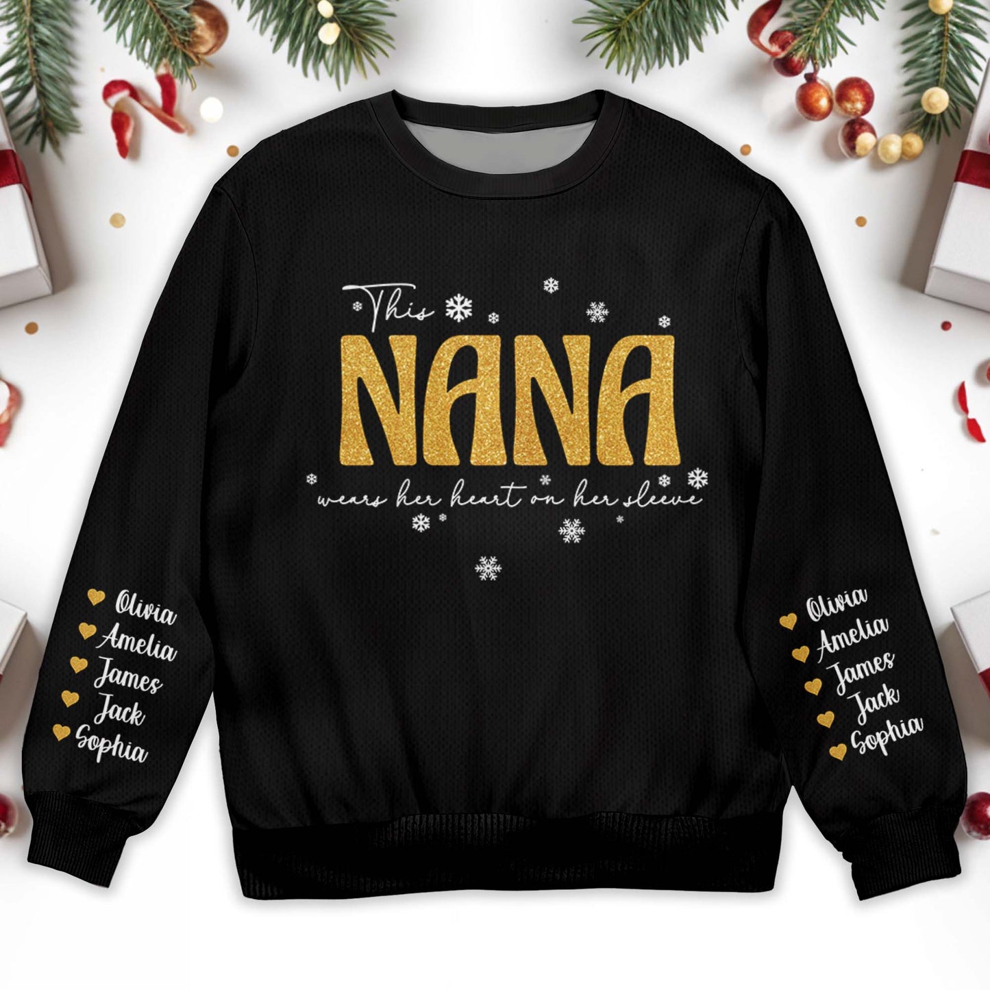 Golden Nana Wears Her Heart On Her Sleeve With Snowflakes