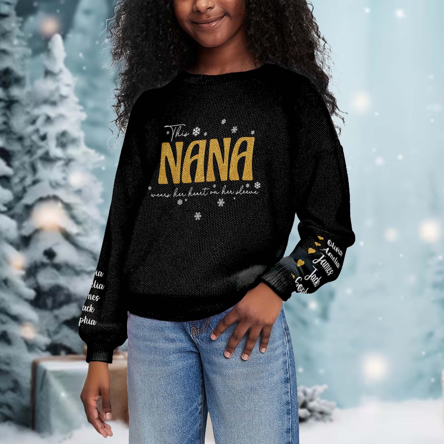 Golden Nana Wears Her Heart On Her Sleeve With Snowflakes