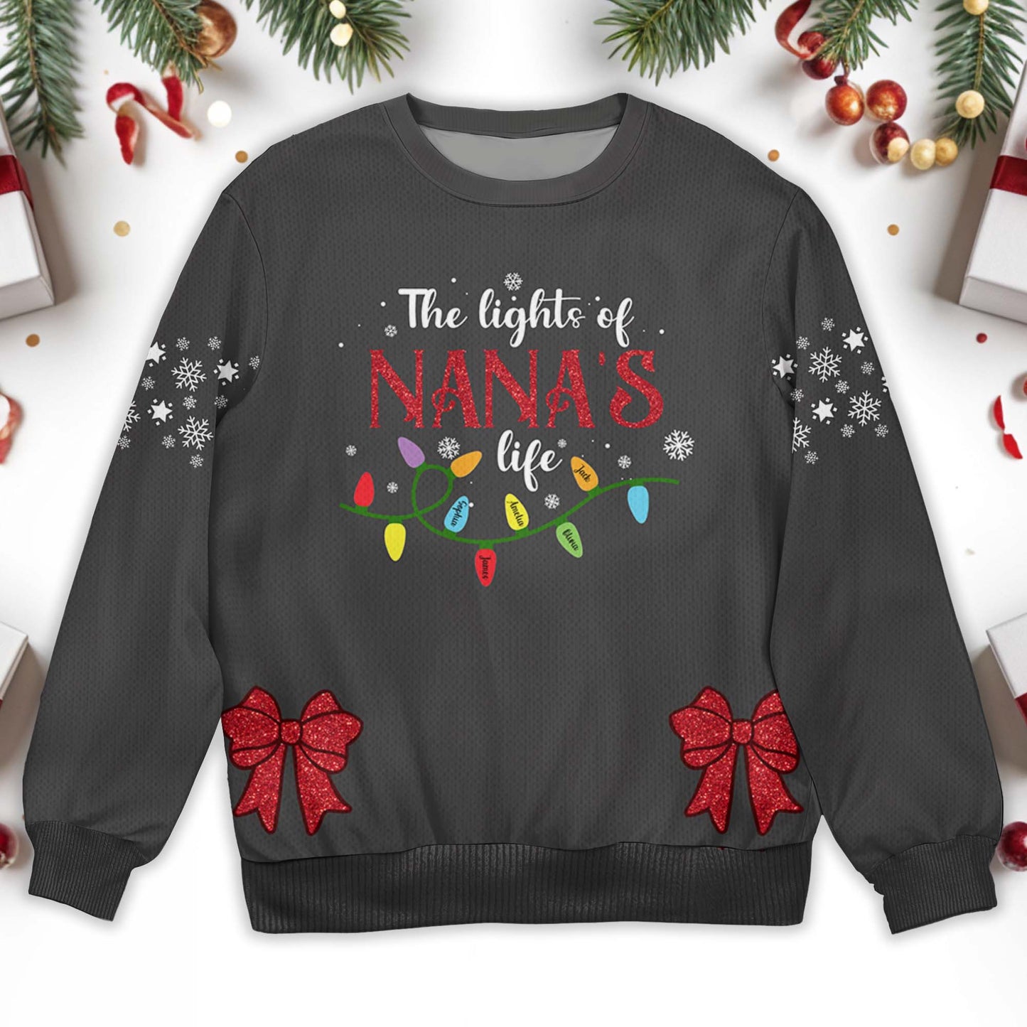Motif « Lumières de Noël » de Nana - Sweat-shirt moche personnalisé, pull unisexe en laine - GRM029_TWS
