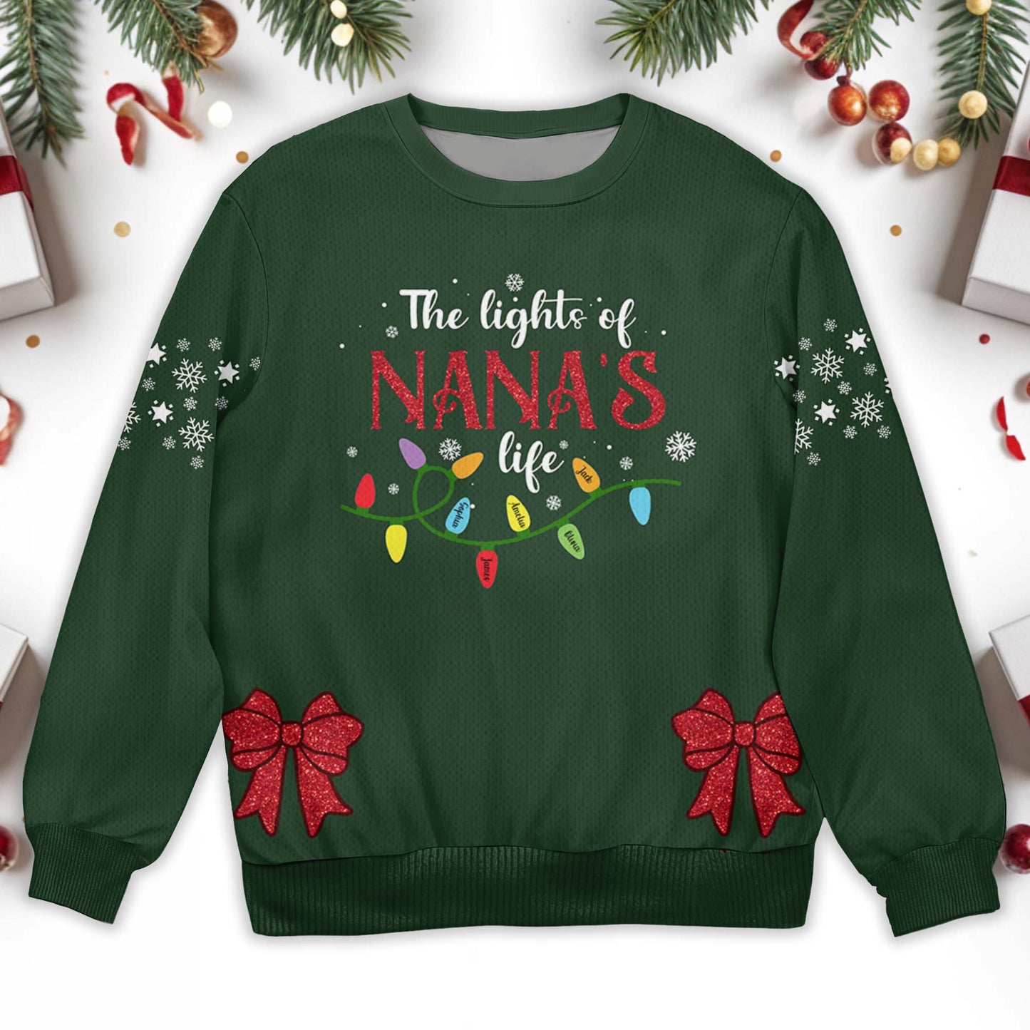 Motif « Lumières de Noël » de Nana - Sweat-shirt moche personnalisé, pull unisexe en laine - GRM029_TWS